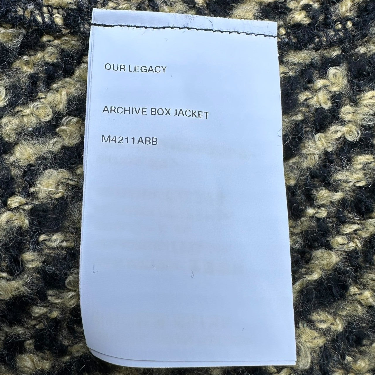 OUR LEGACY(アワーレガシー) 21AW ARCHIVE BOX JACKET アーカイブ ボックス ジャケット M4211ABB 46 イエロー×ブラック ウール ツイード