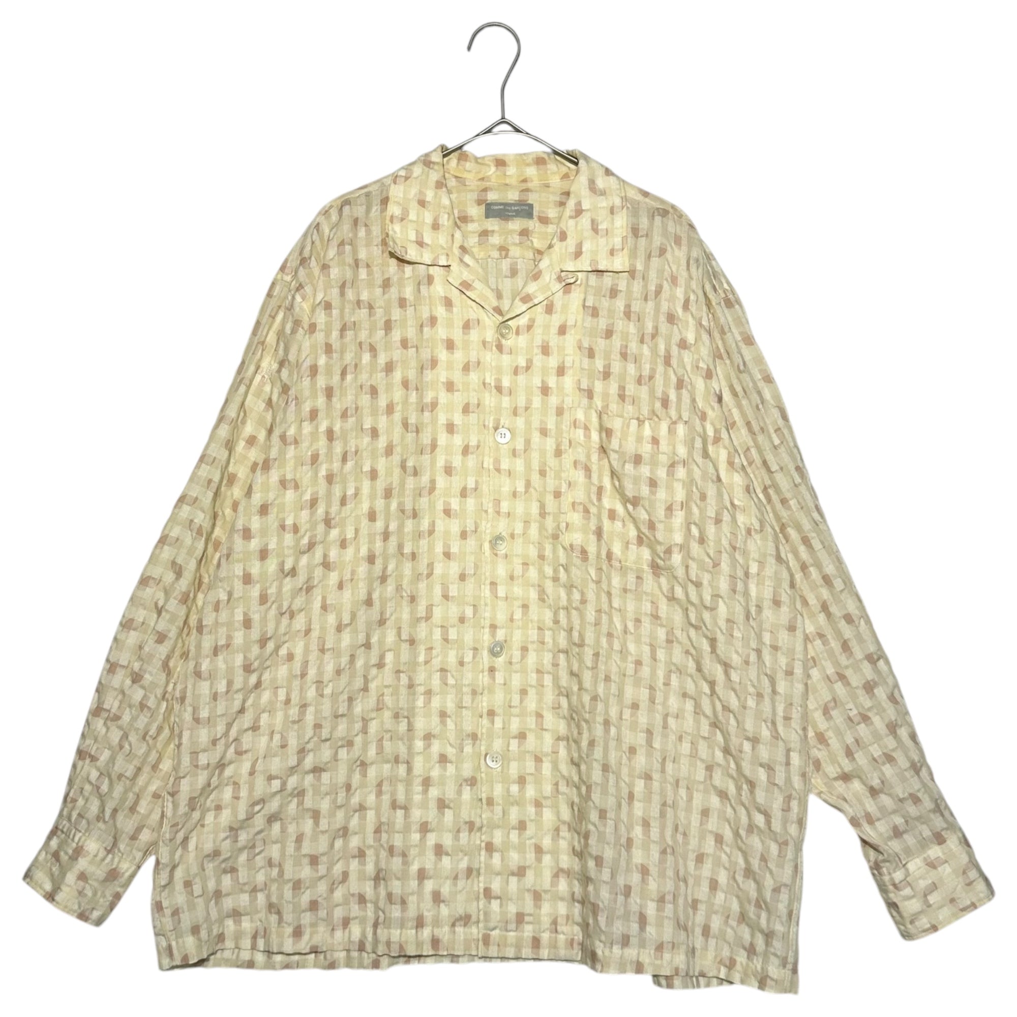 COMME des GARCONS HOMME(コムデギャルソンオム) 80's 3D check oval all over pattern open collar shirt 80年代 立体チェック 楕円 総柄 オープンカラー シャツ 川久保玲 本人期 HB-040040 FREE アイボリー×ピンク