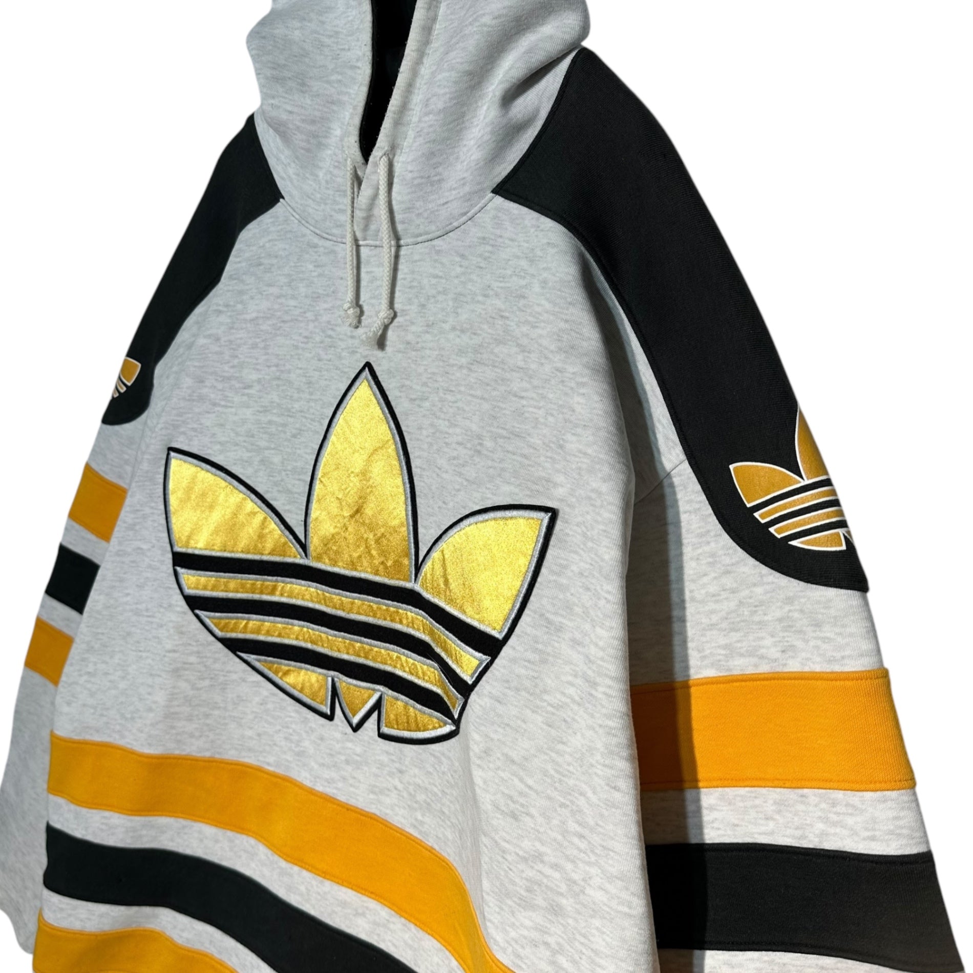 adidas(アディダス) 90’s Trefoil Logo Hoodie トレフォイル ロゴ フーディ AA-5213 M-L グレー×イエロー パーカー 90年代 ヴィンテージ 古着 デサント製