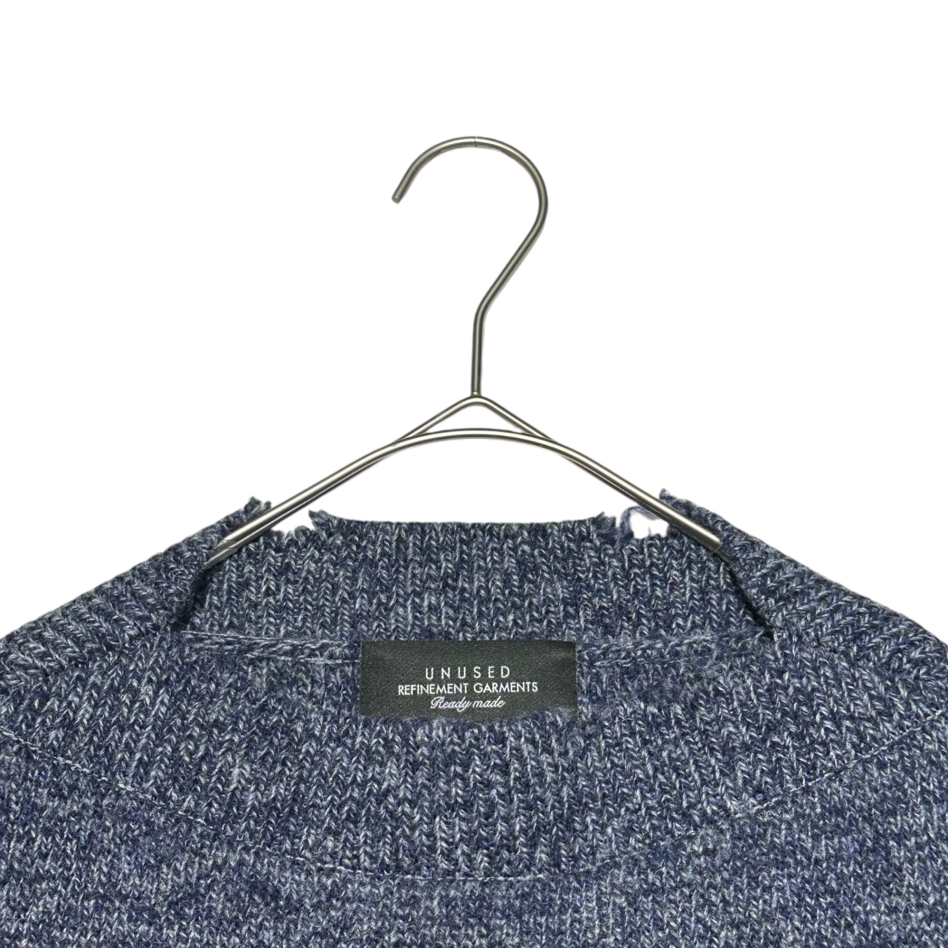 UNUSED(アンユーズド) 22AW DAMAGE 5G WOOL KNIT ダメージ加工 ウール ニット US2254 1(S程度) ネイビー デストロイ セーター ボートネック