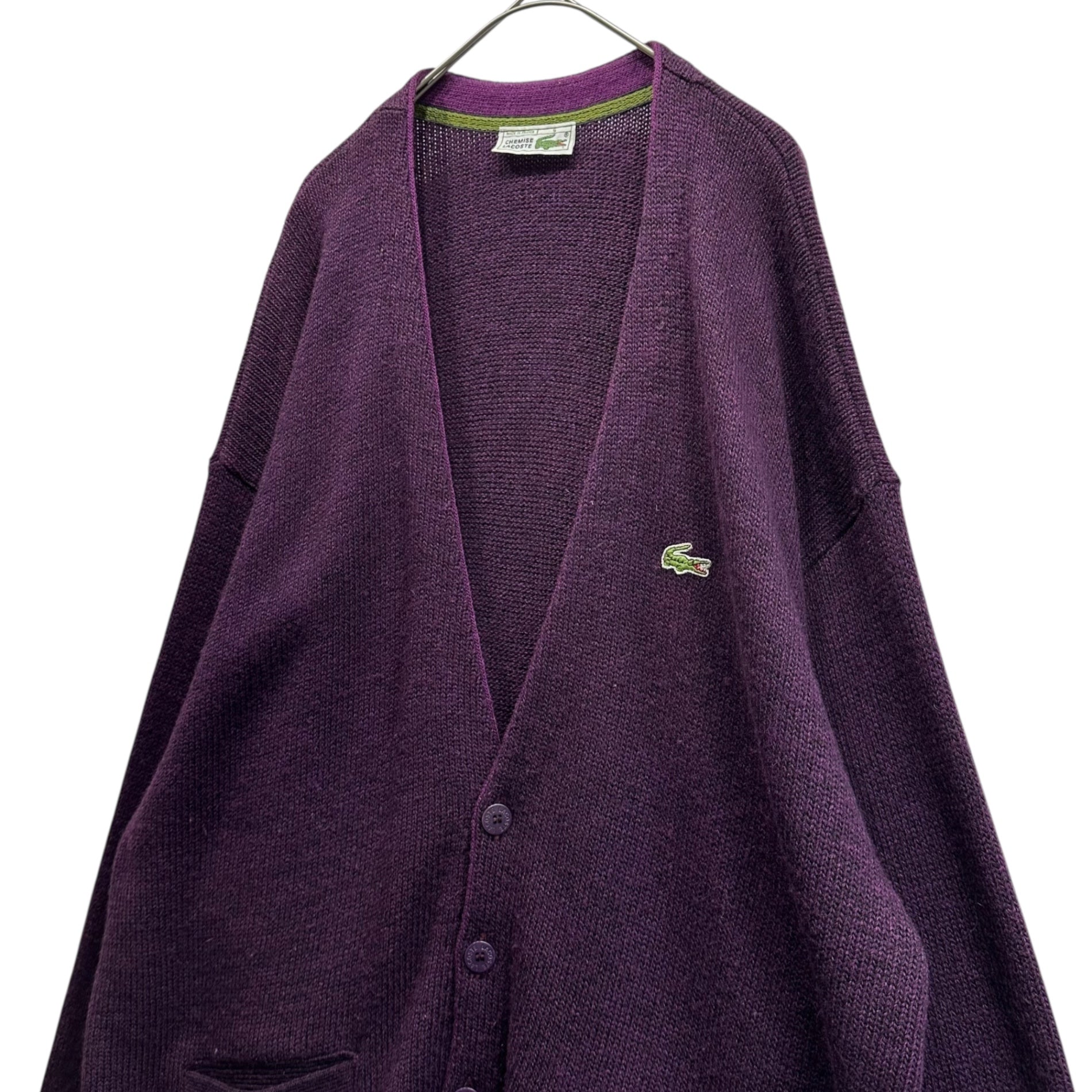 CHEMISE LACOSTE(シェミーズ ラコステ) 70's Wool Long Cardigan 70年代 ウール ロング カーディガン S パープル フランス製
