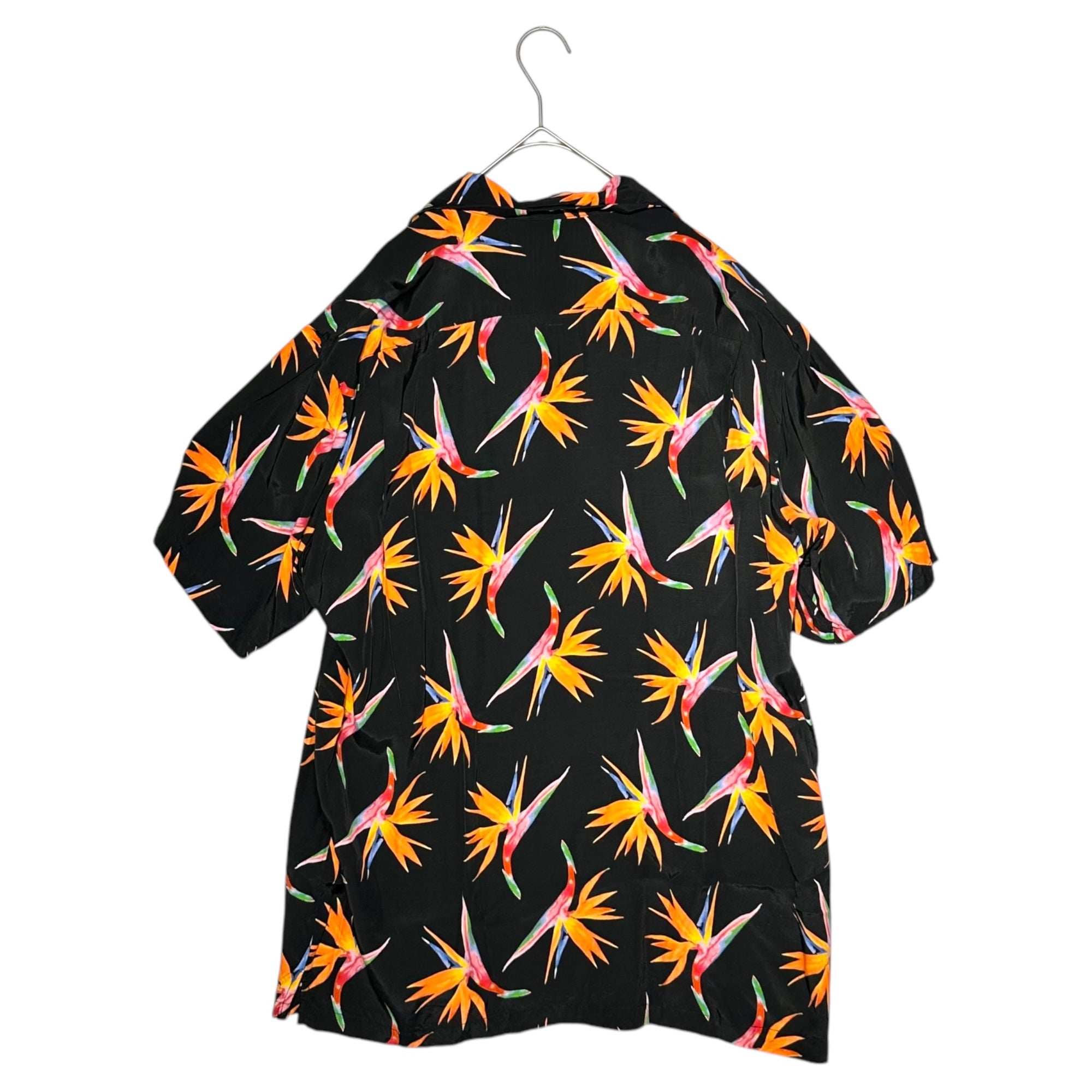 Aloha Blossom(アロハブロッサム) Bird of Paradise Flower Total Pattern Aloha Shirt 極楽鳥花 総柄 アロハシャツ 44(L程度) ブラック×オレンジ