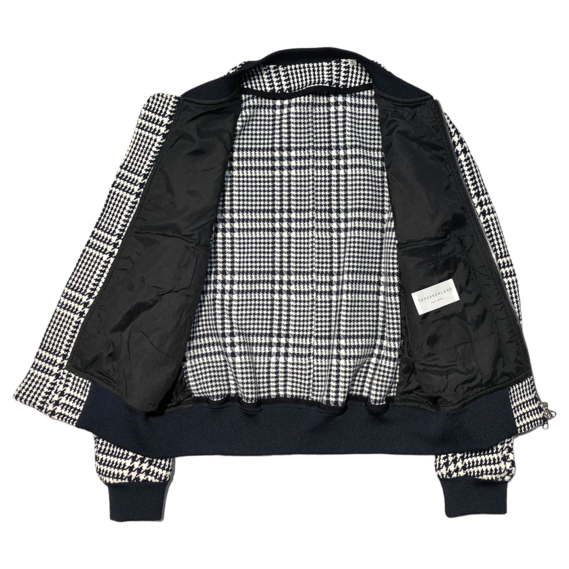 TOMORROWLAND(トゥモローランド) Houndstooth bomber jacket 千鳥柄 ボンバージャケット 63-08-61-08002 SIZE L ホワイト×ネイビー