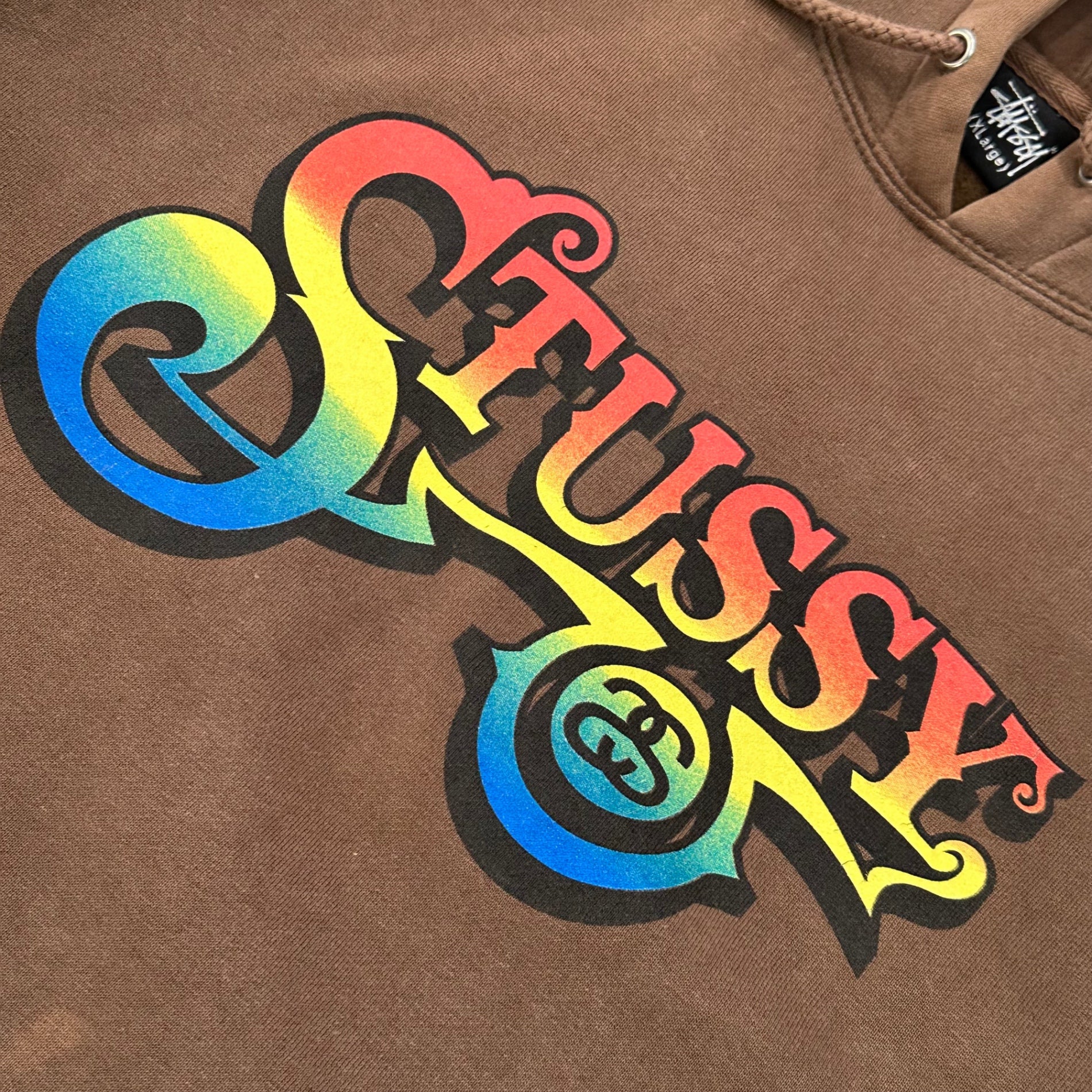 STUSSY(ステューシー) 00's USA made Graphic Logo Print Hoodie グラフィック ロゴ プリント パーカー XL ブラウン