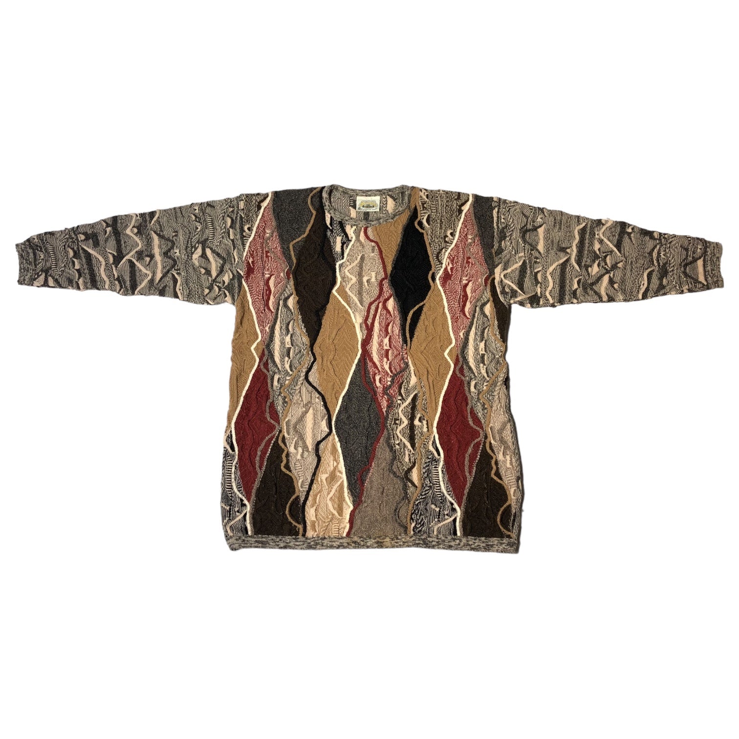 AKLANDA(アクランダ) 90's 3D KNIT PULLOVER スリーディーニット プルオーバー 90年代 M ベージュ×ブラック オーストラリアメイド