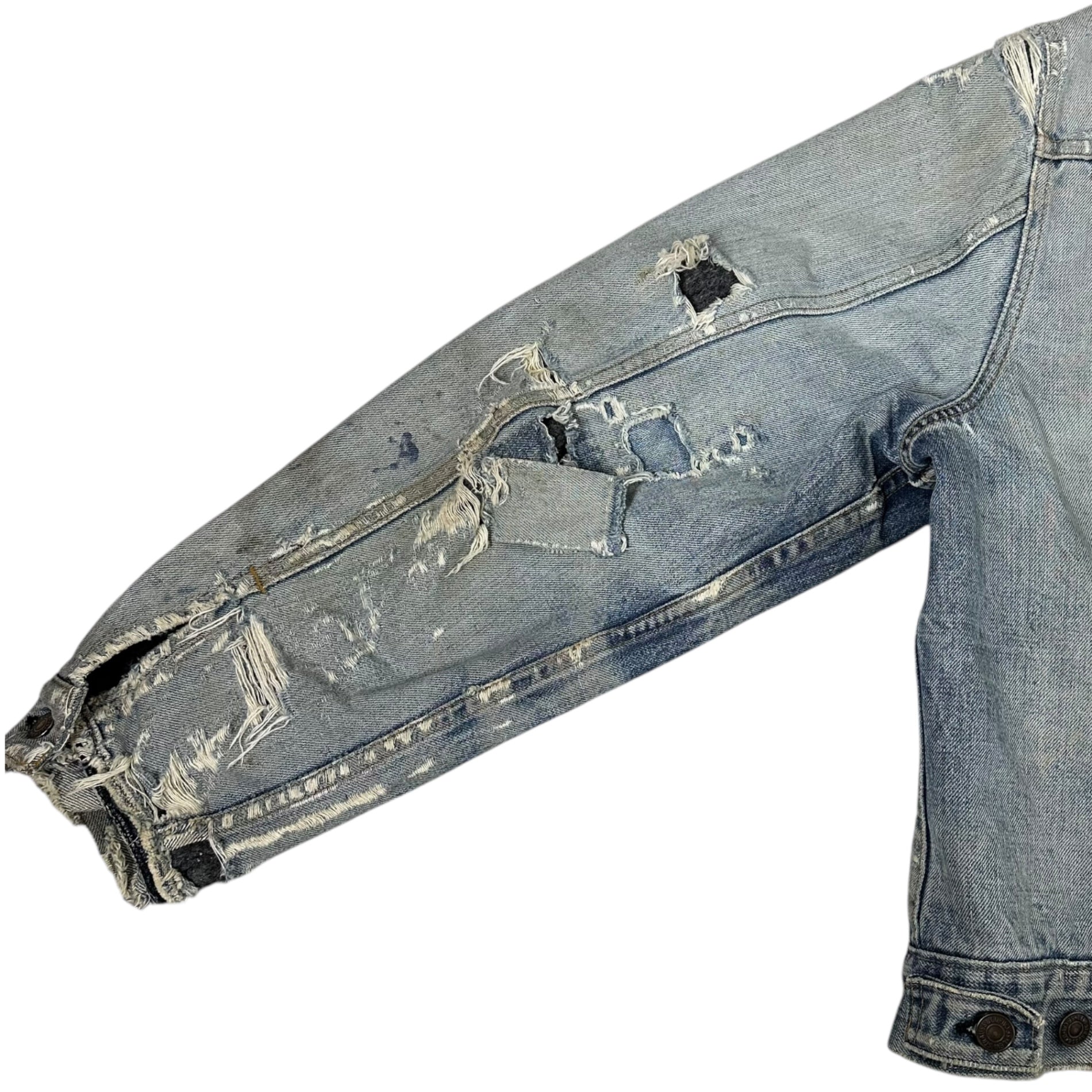 Levi's(リーバイス) 70's 「BORO」 70505 Hard Damaged Lined Blanket Denim Jacket 70年代 ボロ ハードダメージ 裏地 ブランケット デニム ジャケット L~XL程度 ライトインディゴ