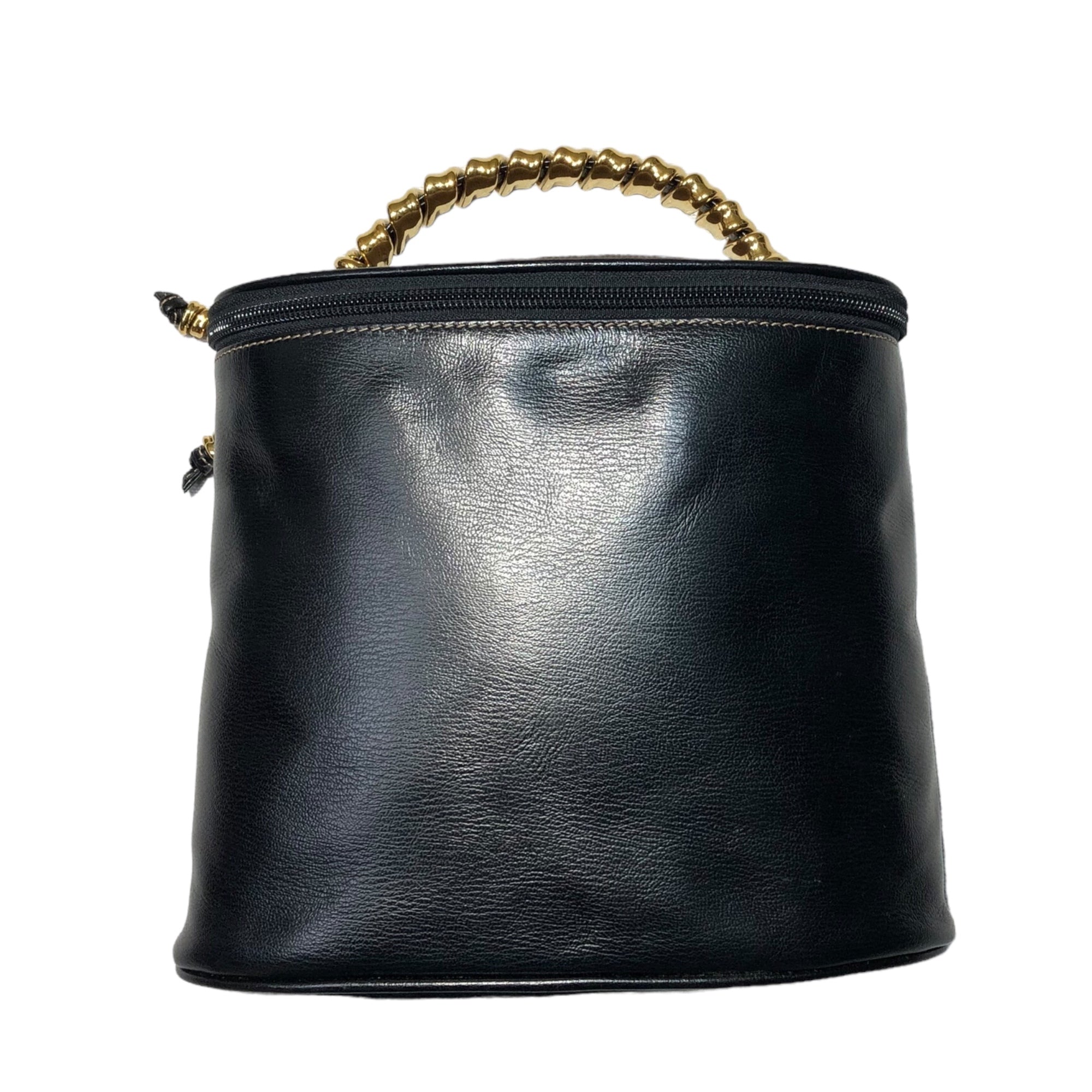 LOEWE(ロエベ) gold handle leather vanity handbag ゴールド ハンドル レザー バニティ ハンド バッグ  ブラック OLD ヴィンテージ