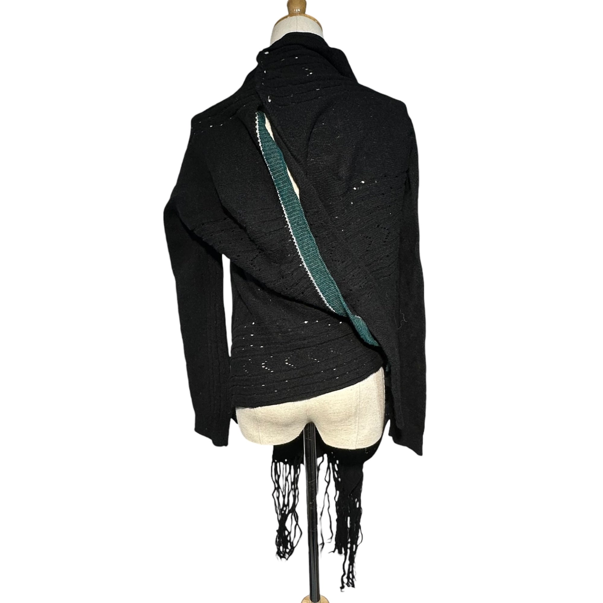 Y's(ワイズ) Knit cape wrap cardigan ニット ケープ 巻き カーディガン マフラー YU-K31-270 3(L程度) ブラック×グリーン