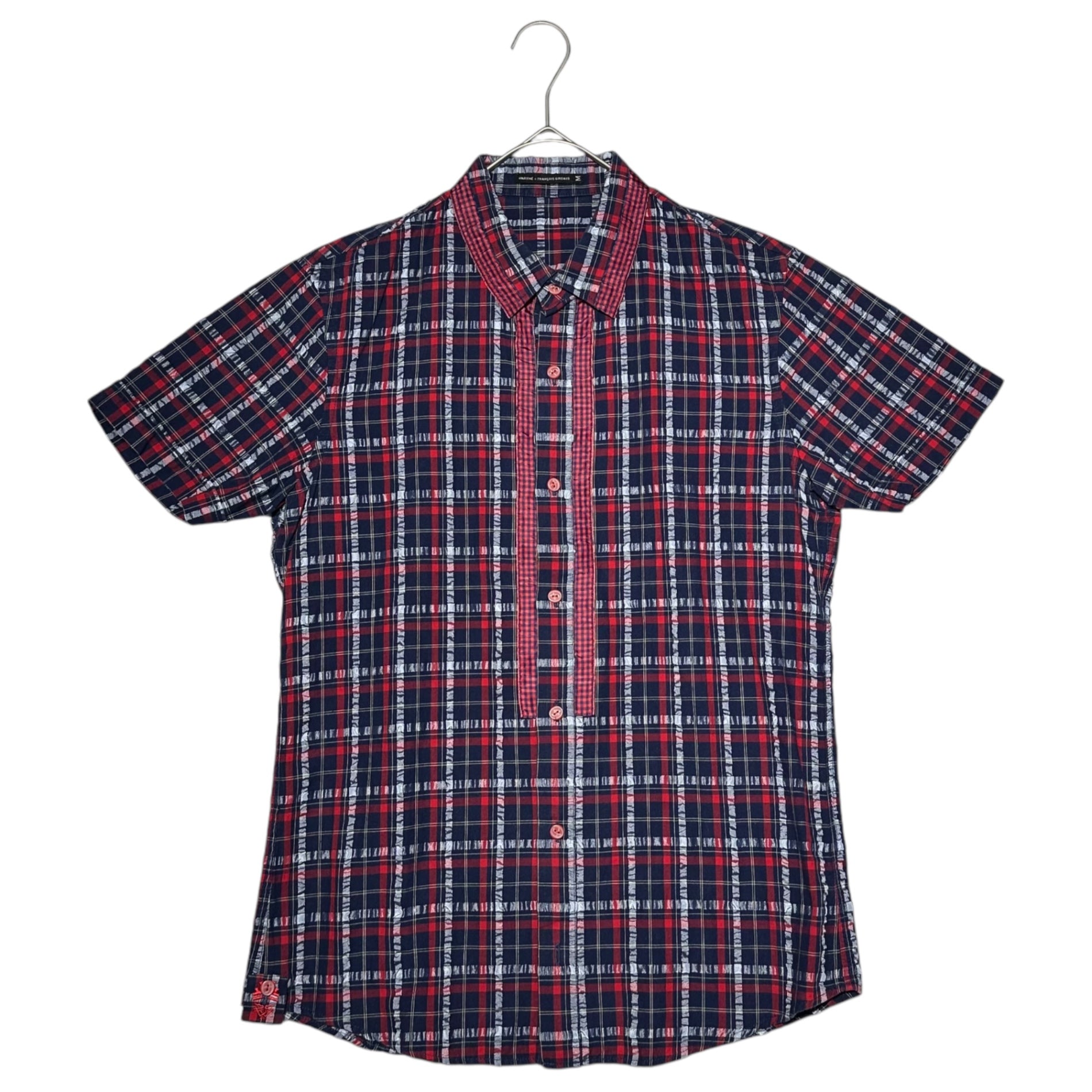MARITHE FRANCOIS GIRBAUD(マリテフランソワジルボー) 00's Press Check Short Sleeve Shirt 00年代 プレス チェック 半袖 シャツ M6-5351 M ネイビー×レッド