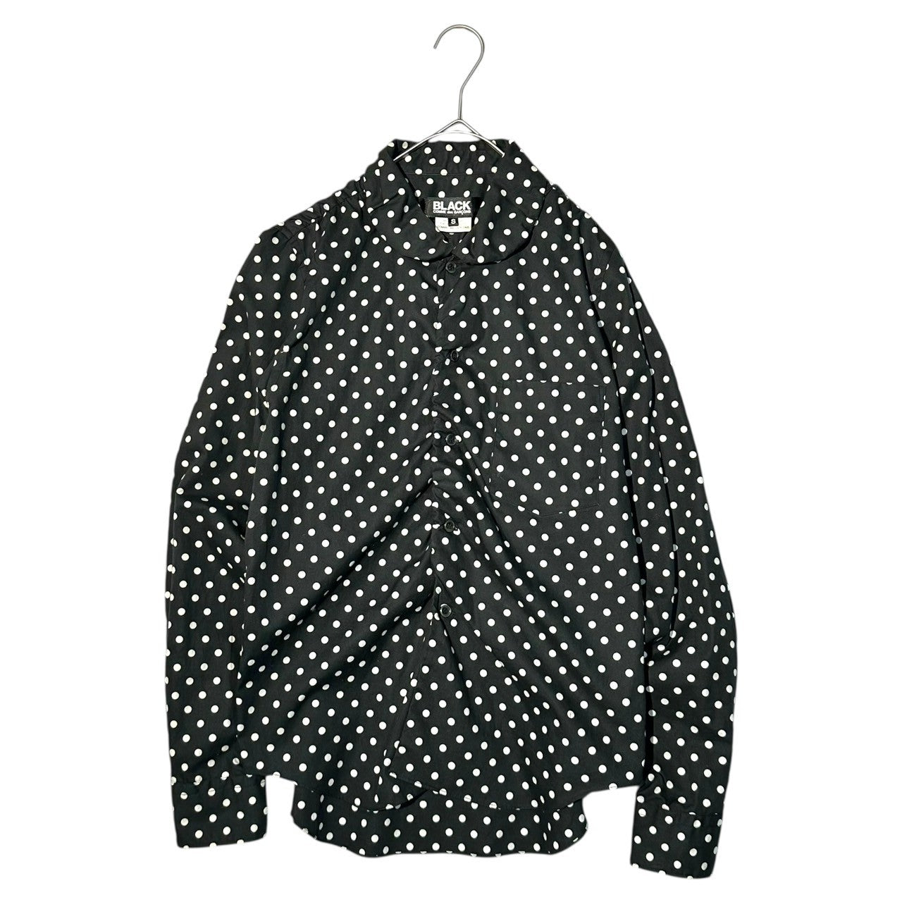 BLACK COMME des GARCONS(ブラックコムデギャルソン) Round Collar Dot Center Gathered Long Sleeves Shirt Blouse 丸襟 ドット 中心 ギャザー 長袖 シャツ ブラウス 1L-B025 S ブラック×ホワイト AD2013
