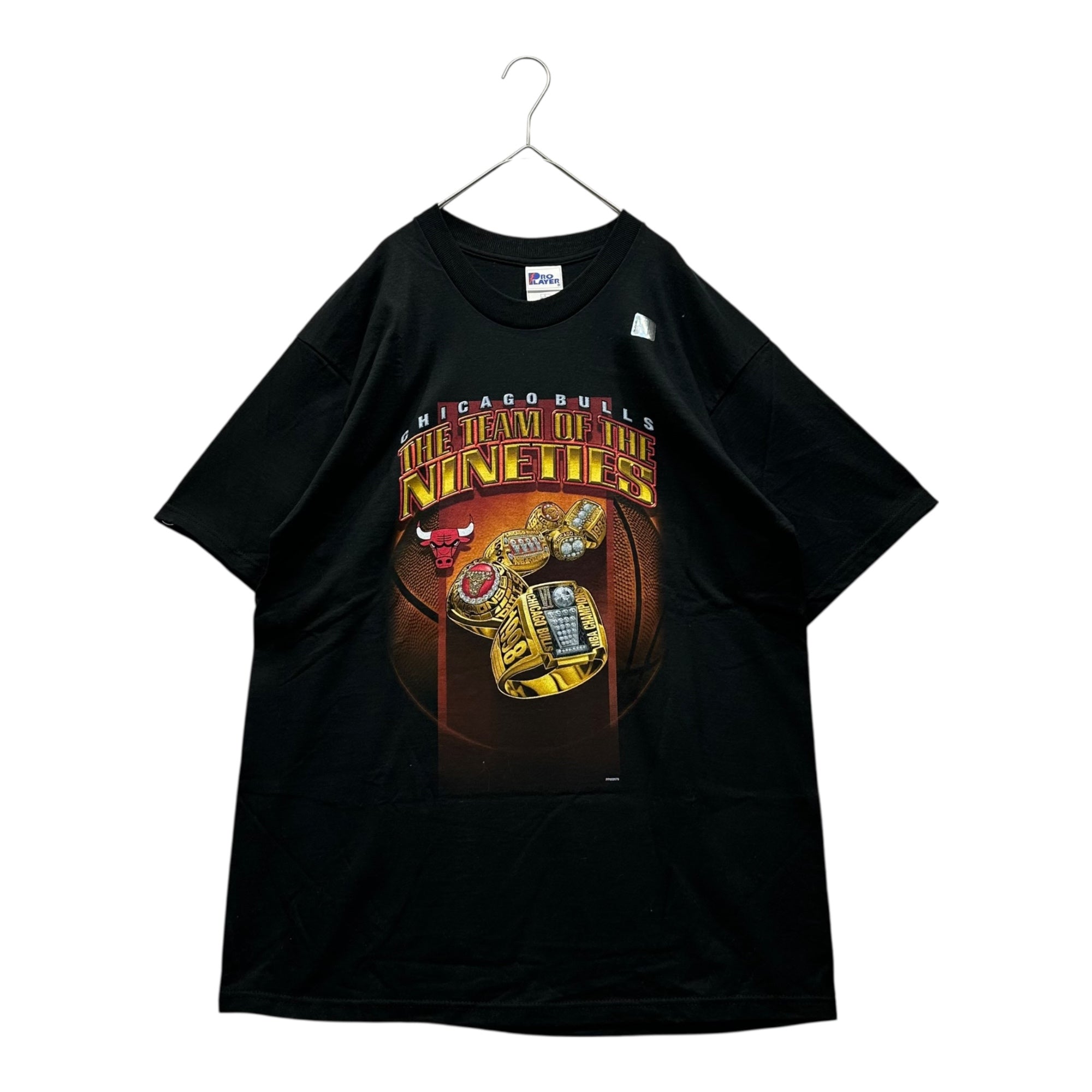 VINTAGE(ヴィンテージ) 1998 PRO PLAYER CHICAGO BULLS TEAM OF THE NINETIES 6X NBA CHAMPIONS T-SHIRT シカゴブルズ 6 チャンピオン Tシャツ L ブラック×イエロー 90年代