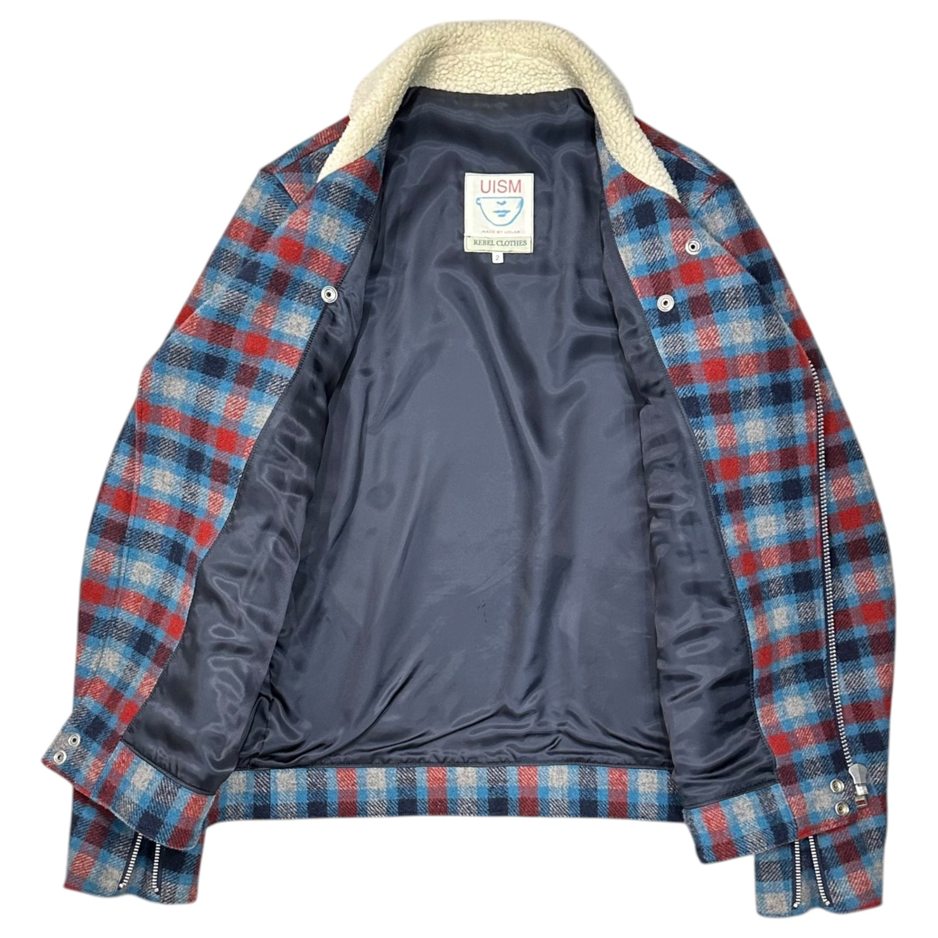 UNDERCOVERISM(アンダーカバイズム) 08AW UNREAL REAL CLOTHES期 Shearling Wool Check Rider Jacket ボア ウール チェック ライダース ジャケット B4212 2 ブルー×レッド