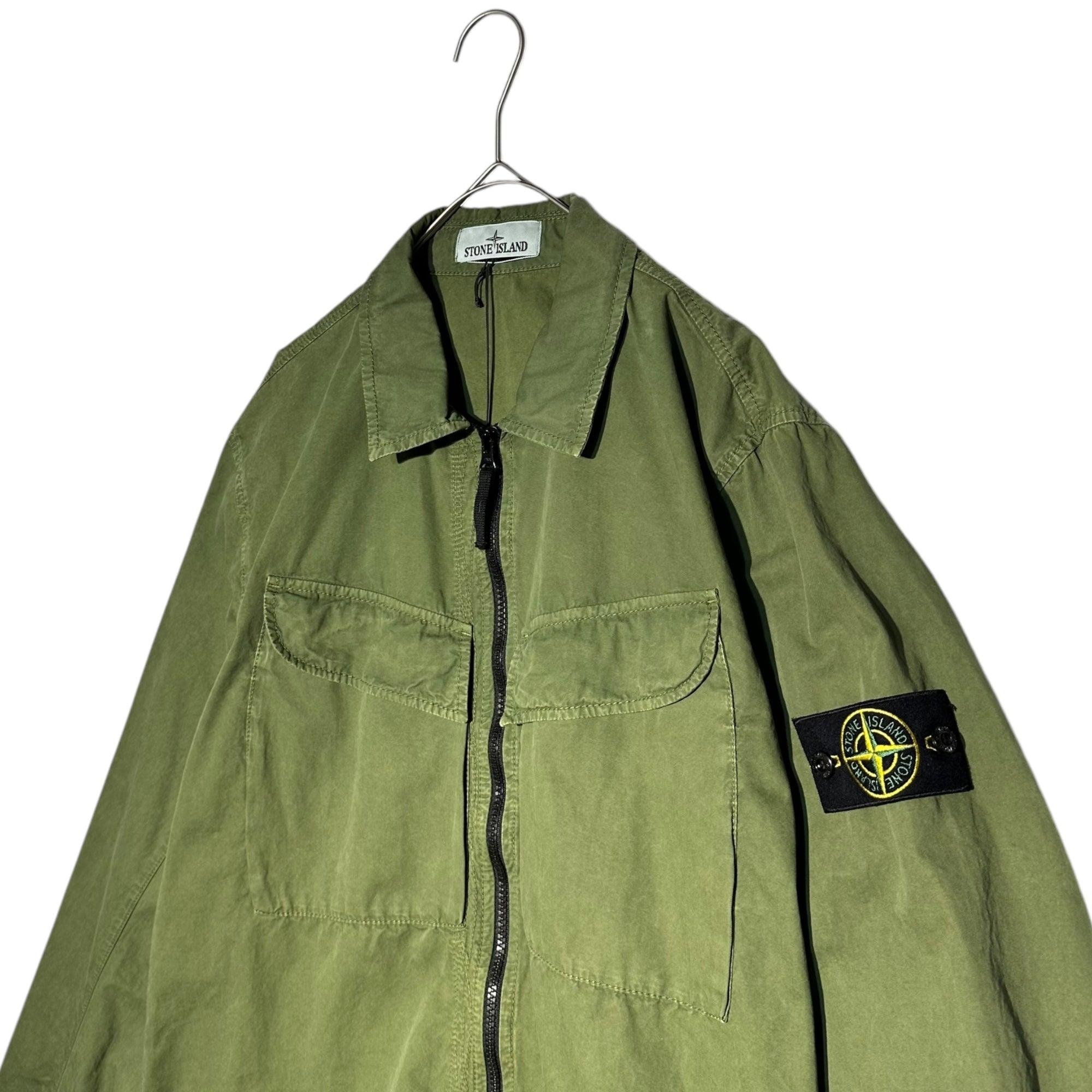 STONE ISLAND(ストーンアイランド) 22AW Brushed Cotton Canvas Zip Overshirt ブラッシュド コットン キャンバス ジップアップ シャツ ジャケット 7715101WN L グリーン ブルゾン