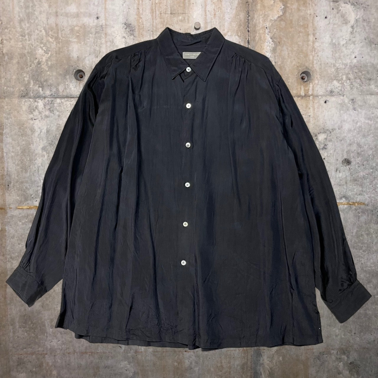 COMME des GARCONS HOMME(コムデギャルソンオム) 80's wide silhouette rayon shirt/ワイドシルエットレーヨンシャツ/80年代/ヴィンテージ HB-050500 FREE ブラック 川久保玲本人期