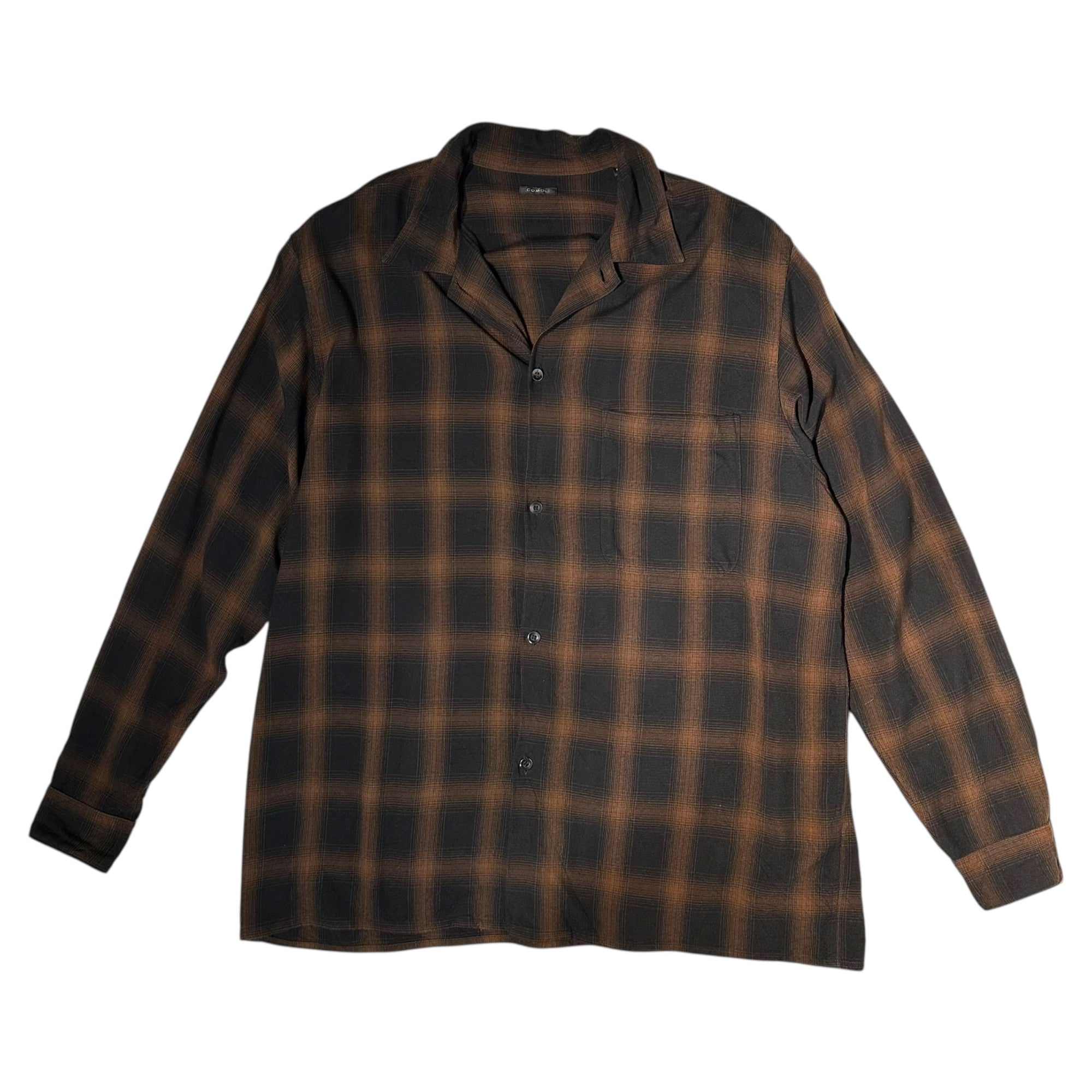 COMOLI(コモリ) 24SS Rayon open collar shirt レーヨン オープン カラー シャツ Z01-02005 2 ブラウン× 長袖 オンブレ チェック