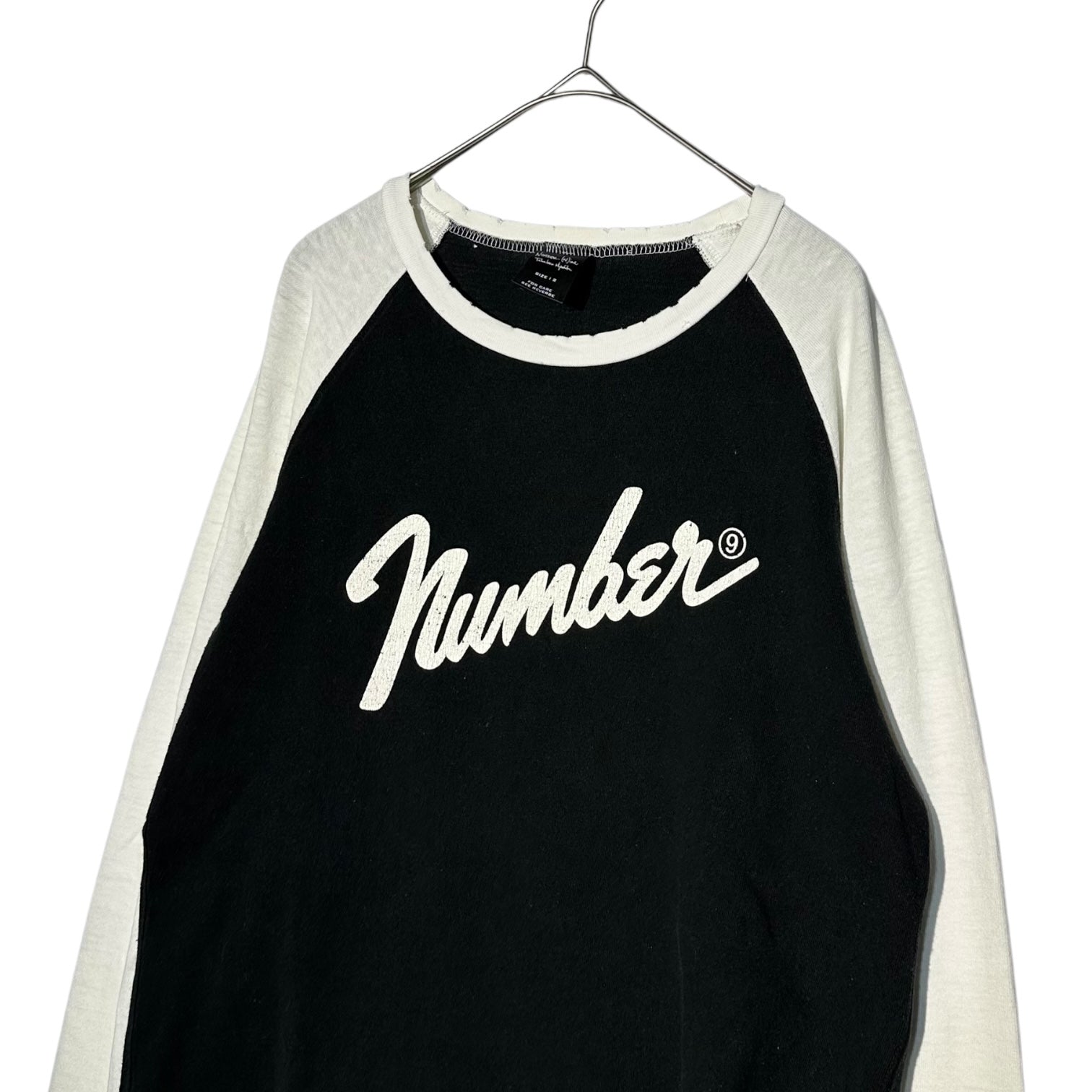 NUMBER (N)INE(ナンバーナイン) 05AW THE HIGH STREETS Fender Logo Raglan Damaged Cut and Sewn 【ハイスト期】 フェンダー ロゴ ラグラン ダメージ カットソー 2(S) ブラック×ホワイト ザハイストリーツ 宮下氏 本人期 著名人着用モデル