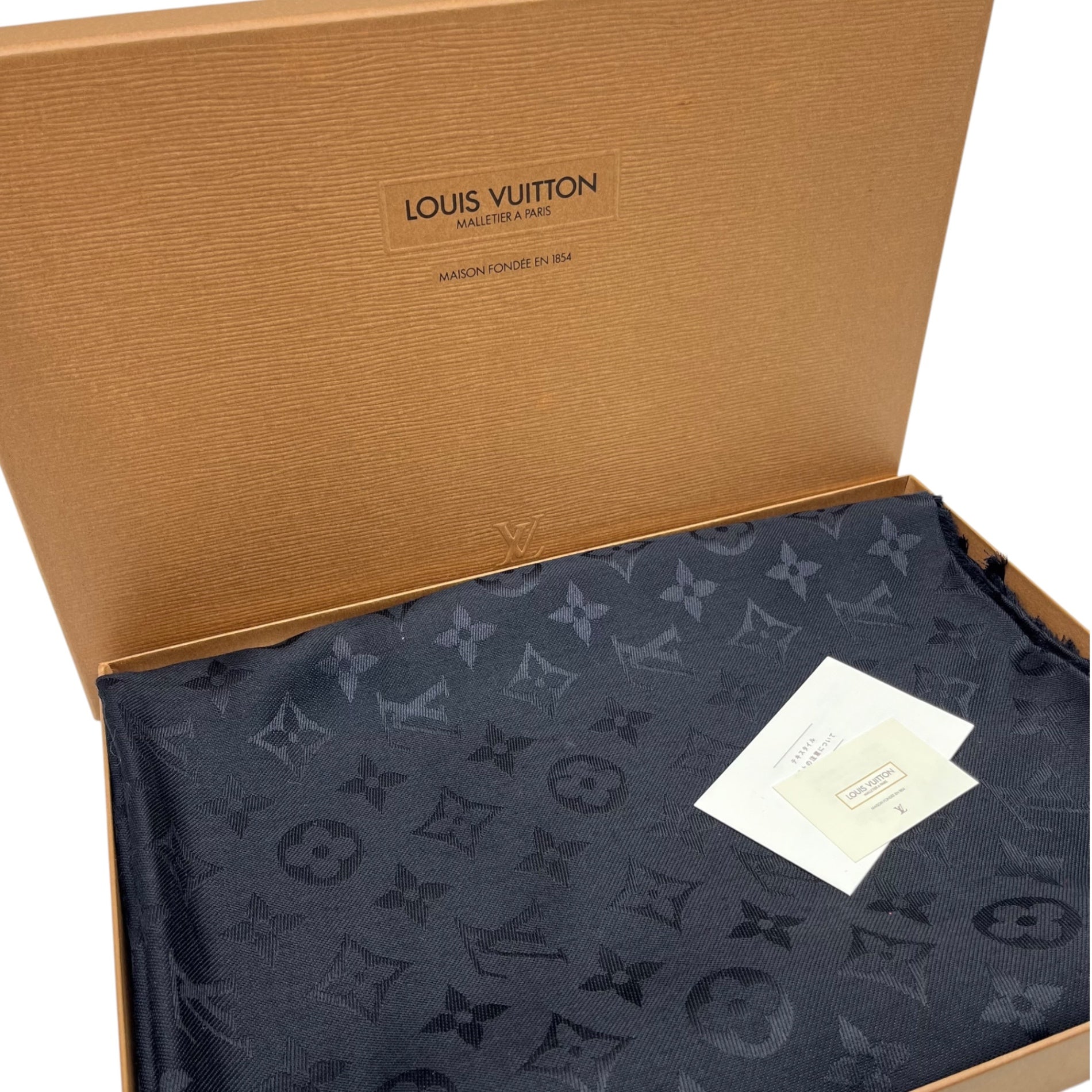 LOUIS VUITTON(ルイヴィトン) Shawl monogram ショール・モノグラム M71329 ブラック ストール シルク スカーフ 箱付