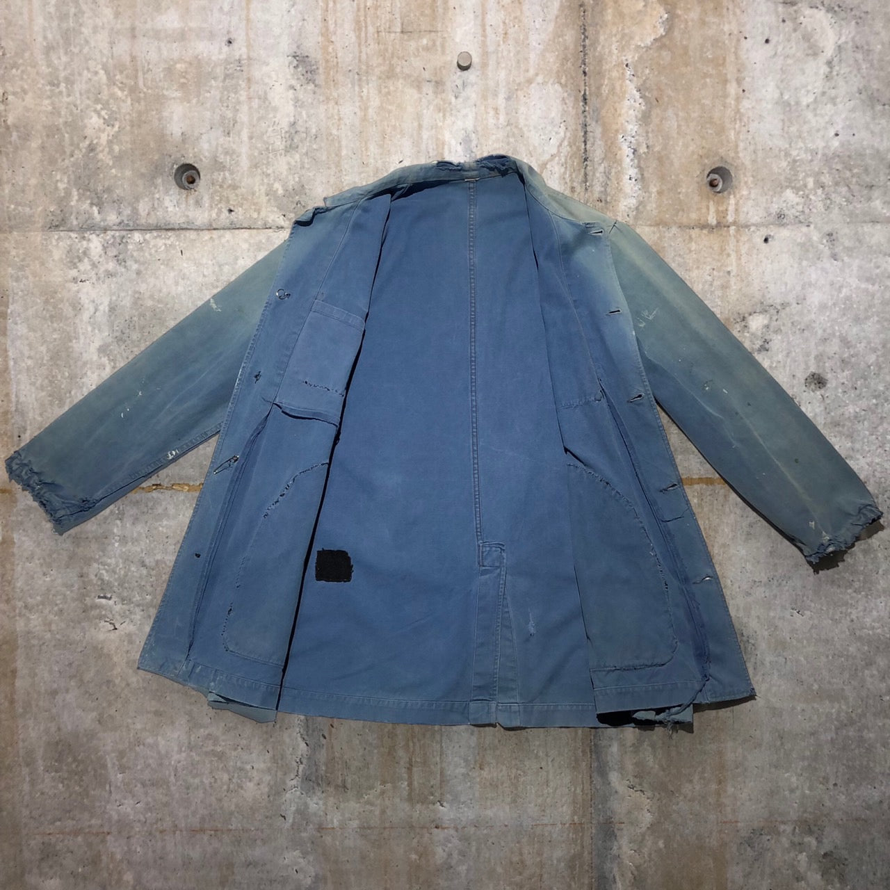 FRENCH WORK(フレンチワーク) 70~sモールスキンリメイクジャケット 表記なし(L程度) ブルー Dポケットカスタム、ステッチ・ペンキ加工