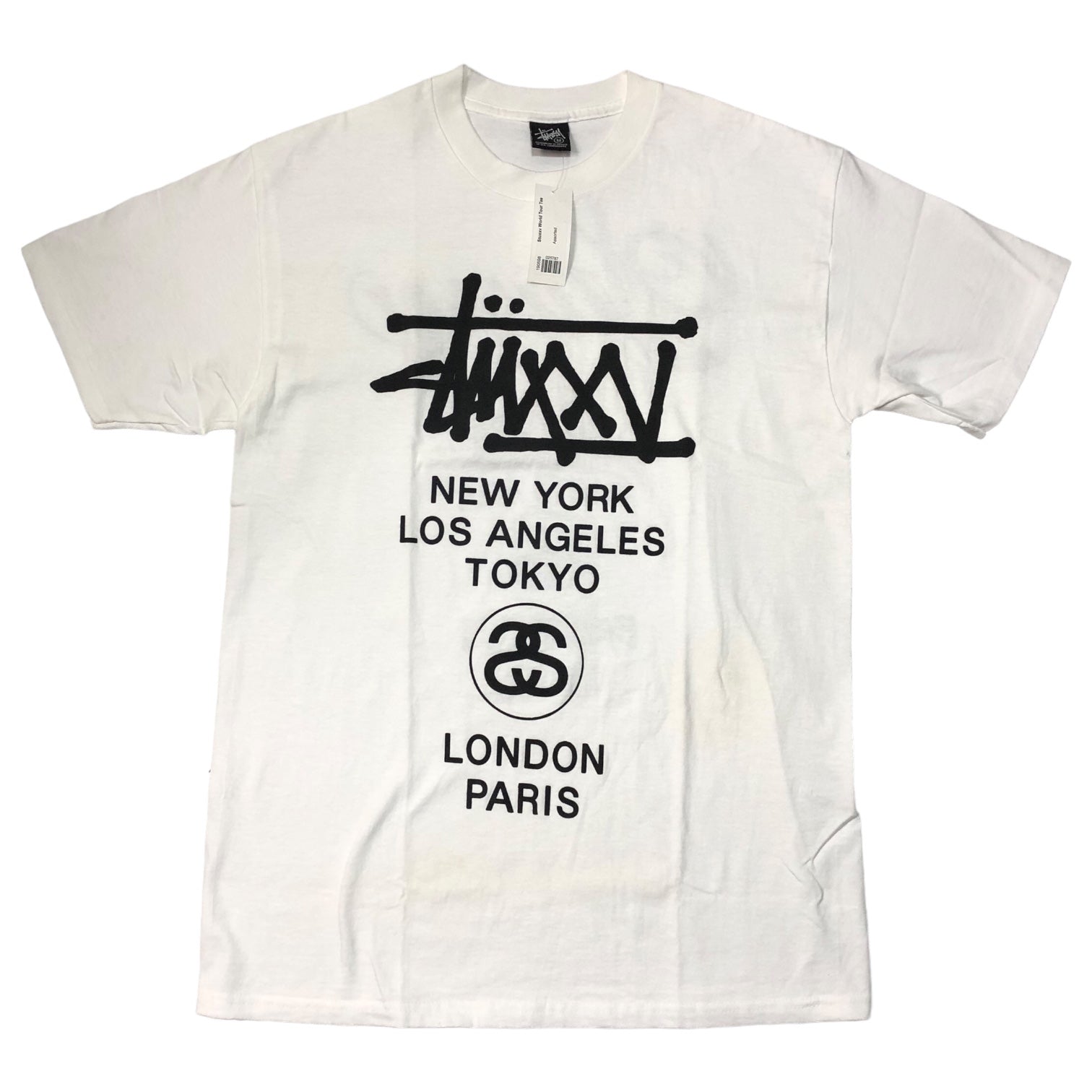 STUSSY(ステューシー) 00's STUXXV WORLD TOUR TEE ワールド ツアー Tシャツ 半袖 ロゴ M ホワイト デッドストック