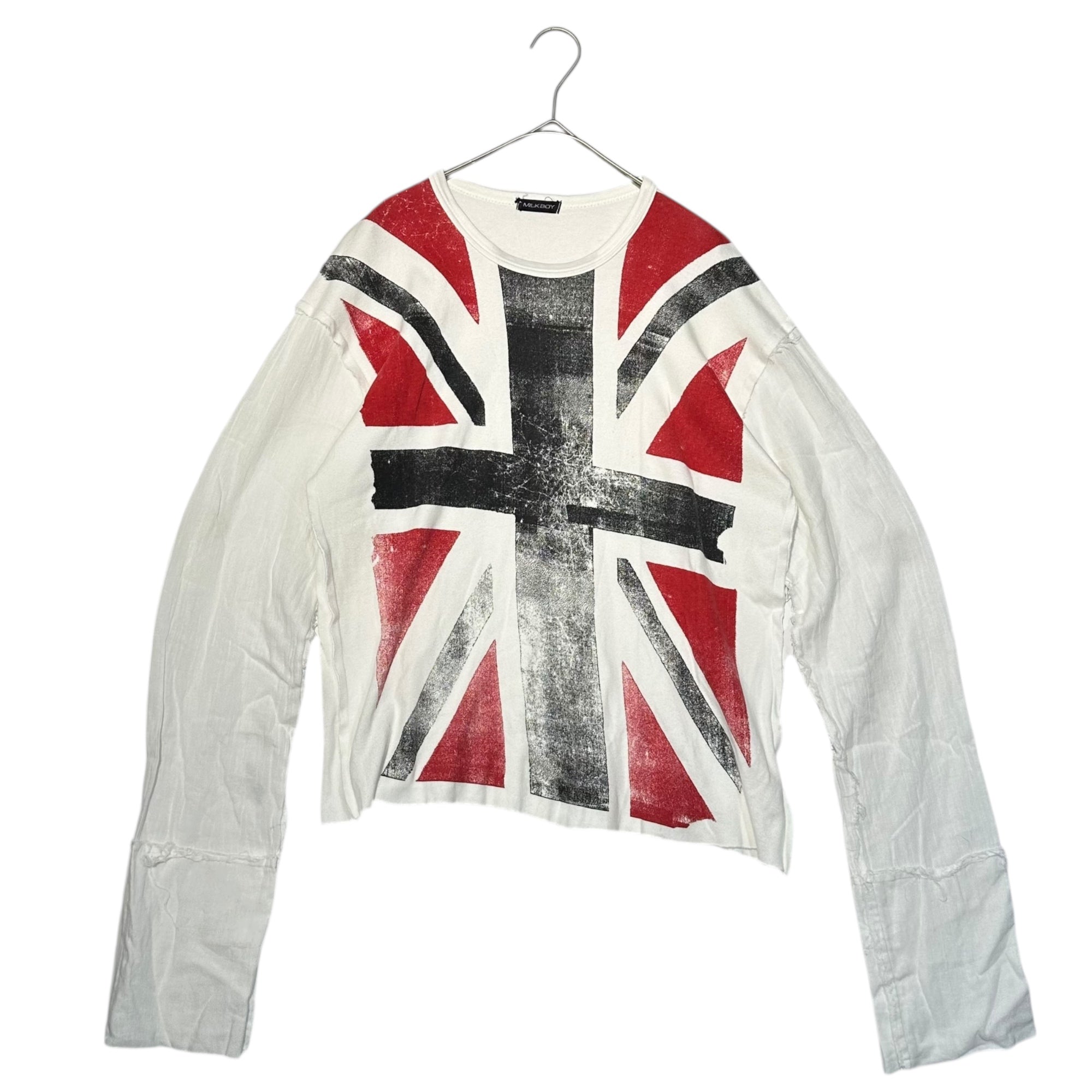 MILKBOY(ミルクボーイ) 70~80's Union Jack Gauze Sleeve Docking Punk Shirt 70年~80年代 ユニオンジャック ガーゼ スリーブ ドッキング パンク シャツ FREE ホワイト 初期生産アイテム 稀少