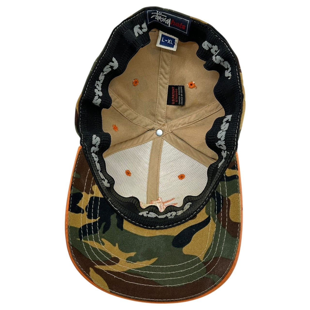 STUSSY(ステューシー) 90's Camouflage Cap 90年代 カモフラ キャップ L-XL ベージュ×カーキ×オレンジ STUSSY hats 90年代~