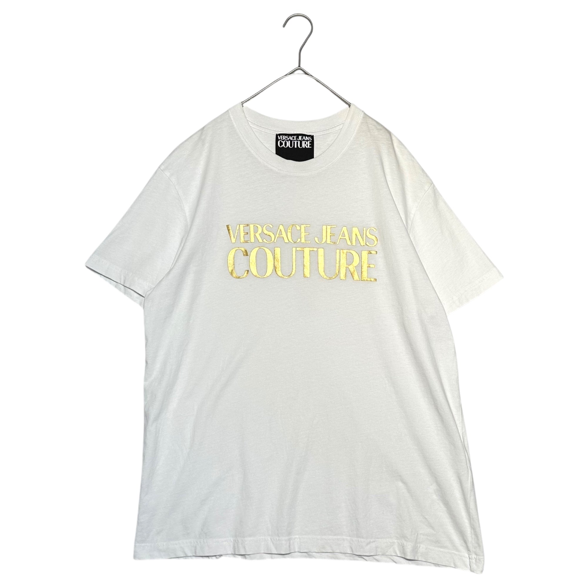 VERSACE JEANS COUTURE(ヴェルサーチジーンズ) Gold Logo Print T-Shirt ゴールド ロゴ プリント Tシャツ B3GWA7TB XXL ホワイト