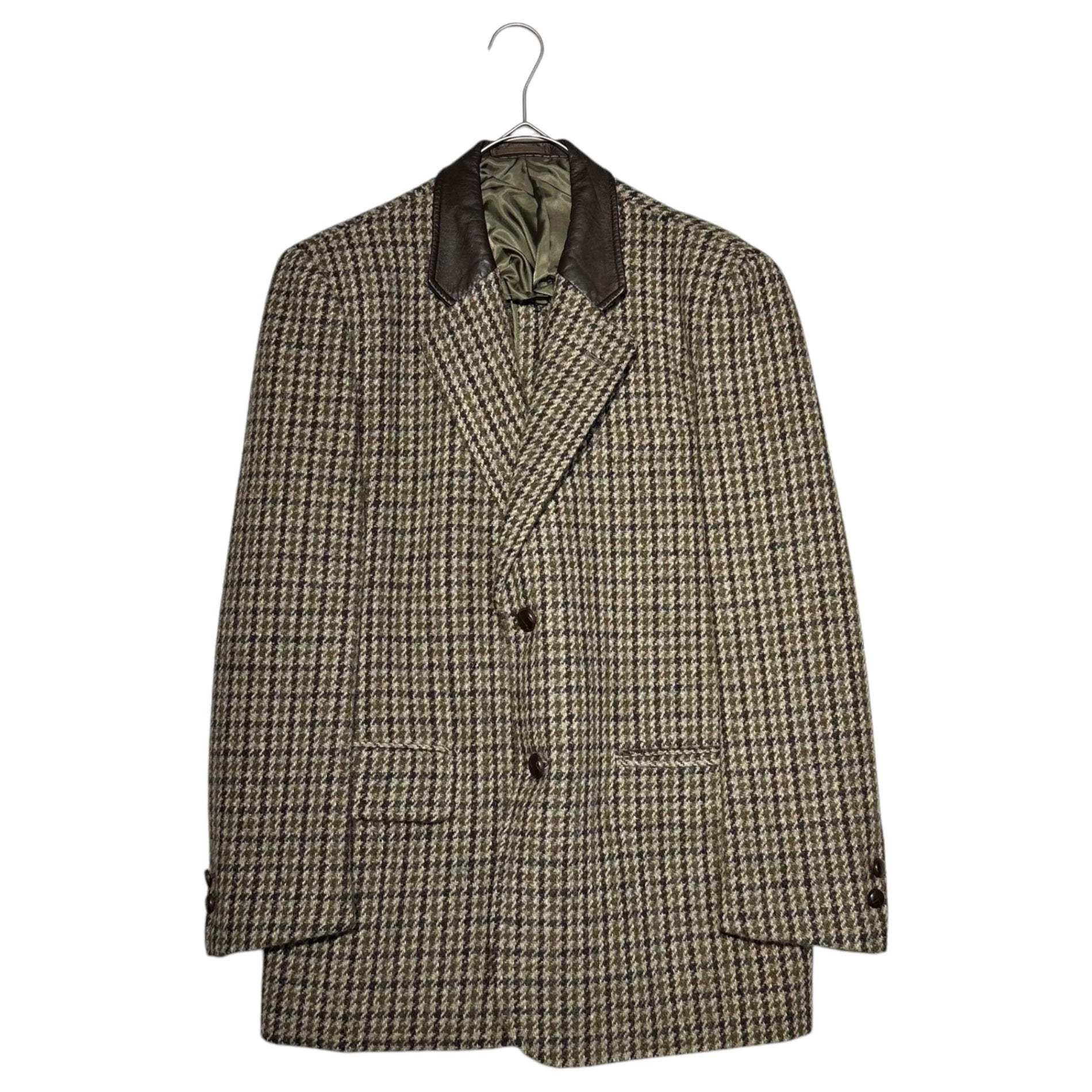 COMME des GARCONS HOMME(コムデギャルソンオム) 70~80's ”HARRIS TWEED ” Wool jacket with leather collar ハリス ツイード 襟 レザー 切替 ウール ジャケット 川久保玲 本人期 HJ 08006S S ブラウン 70年~80年代製造 稀少品 デカオム