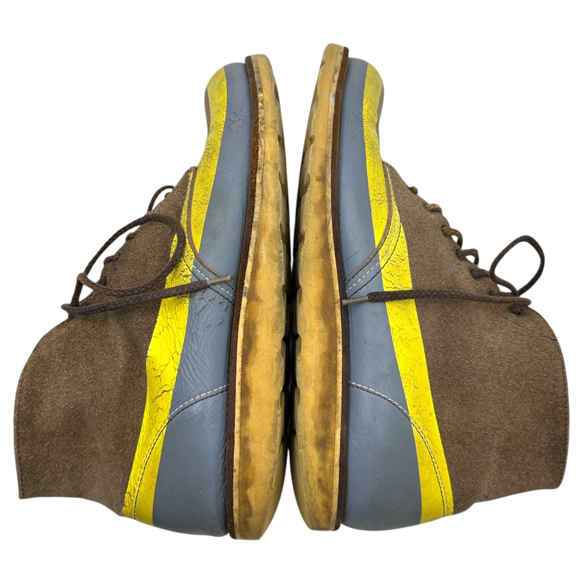 UNDERCOVER(アンダーカバー) 97AW "Leaf" Line Paint Boots リーフ期 ライン ペイント ブーツ M(26cm~26.5cm程度) ブラウン×イエロー 90's 90年代 アーカイブ スウェード