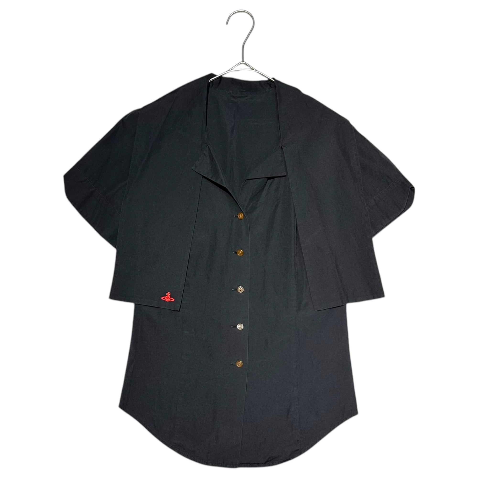 Vivienne Westwood RED LABEL(ヴィヴィアンウエストウッドレッドレーベル) 00's Orb Logo Embroidery S/S Blouse オーブ ロゴ 刺繍 半袖 ボウタイ シャツ ブラウス 357-01-86004 3 ブラック
