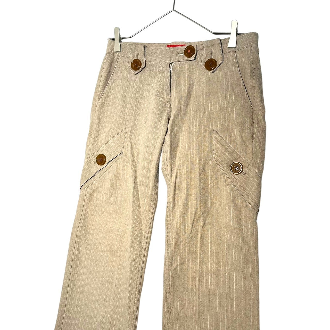 Vivienne Westwood RED LABEL(ヴィヴィアンウエストウッドレッドレーベル) 00's Big Button Striped Semi-Flared Cotton Pants ビッグボタン ストライプ セミフレア コットン パンツ 357-01-78003 2(S程度) ベージュ ここのえタグ後期