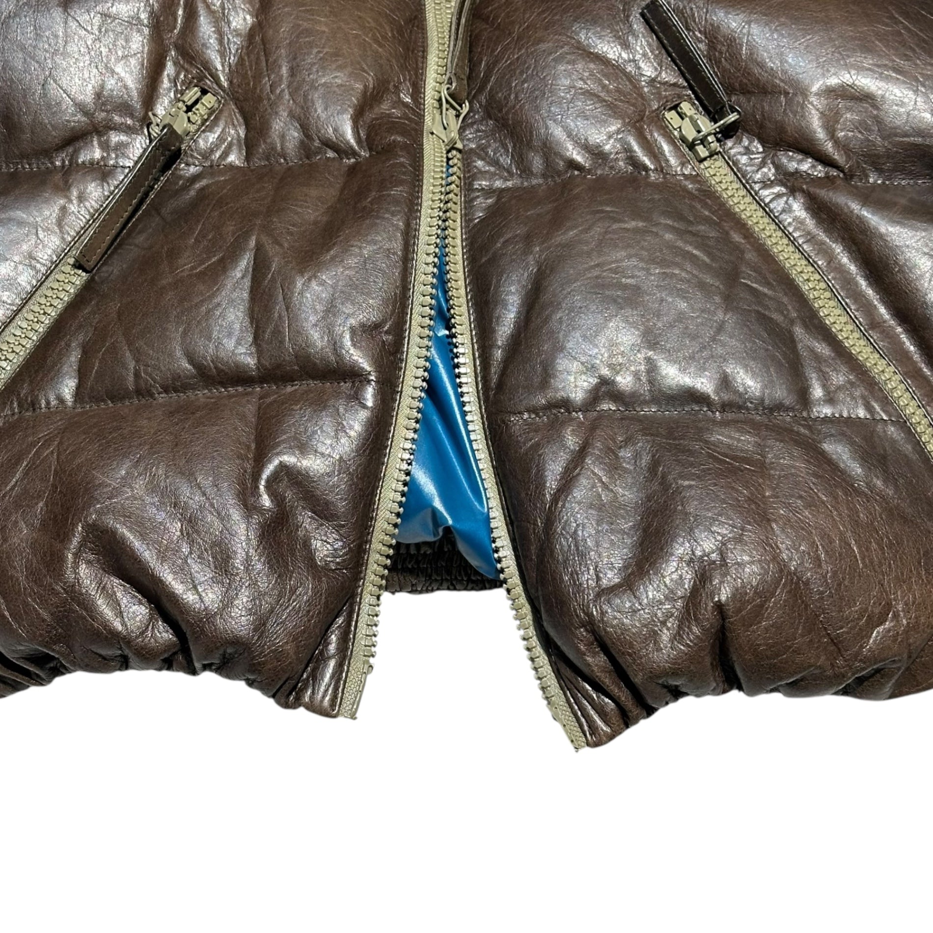 DUVETICA(デュベティカ) Lamb Leather Hooded Down Jacket ラムレザー フーデッド ダウン ジャケット U.2250.00.-1068 50(L) ブラウン×ブルー