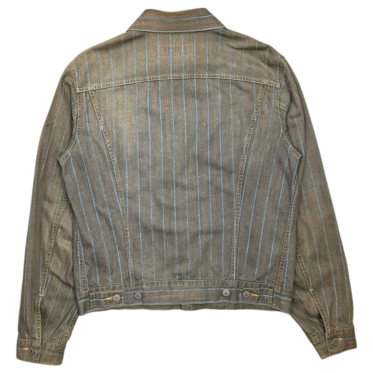 COMME des GARCONS HOMME(コムデギャルソンオム) 2003SS Paisley-Lined Striped Trucker Jacket ペイズリーライニング ストライプ トラッカー ジャケット HJ-J070 M グレー×ブルー 田中オム 00's