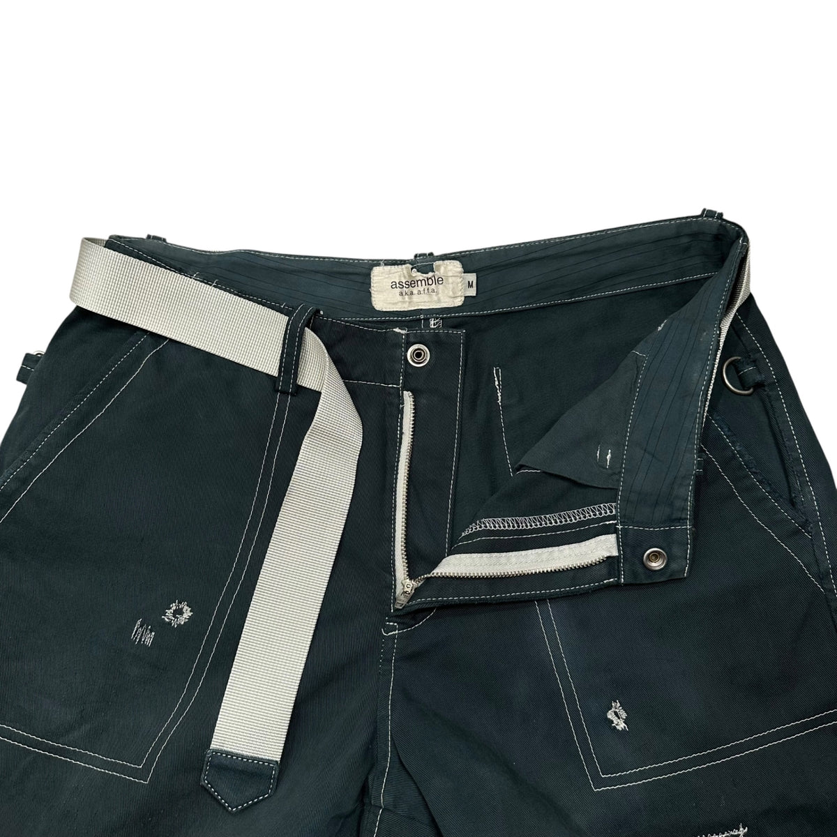 assemble a.k.a AFFA(アッセンブルエーケーエーエーエフエフエー) Distressed Belted Bondage Pants ダメージ加工 ベルテッド ボンテージ パンツ AFH4502-1 M ネイビー
