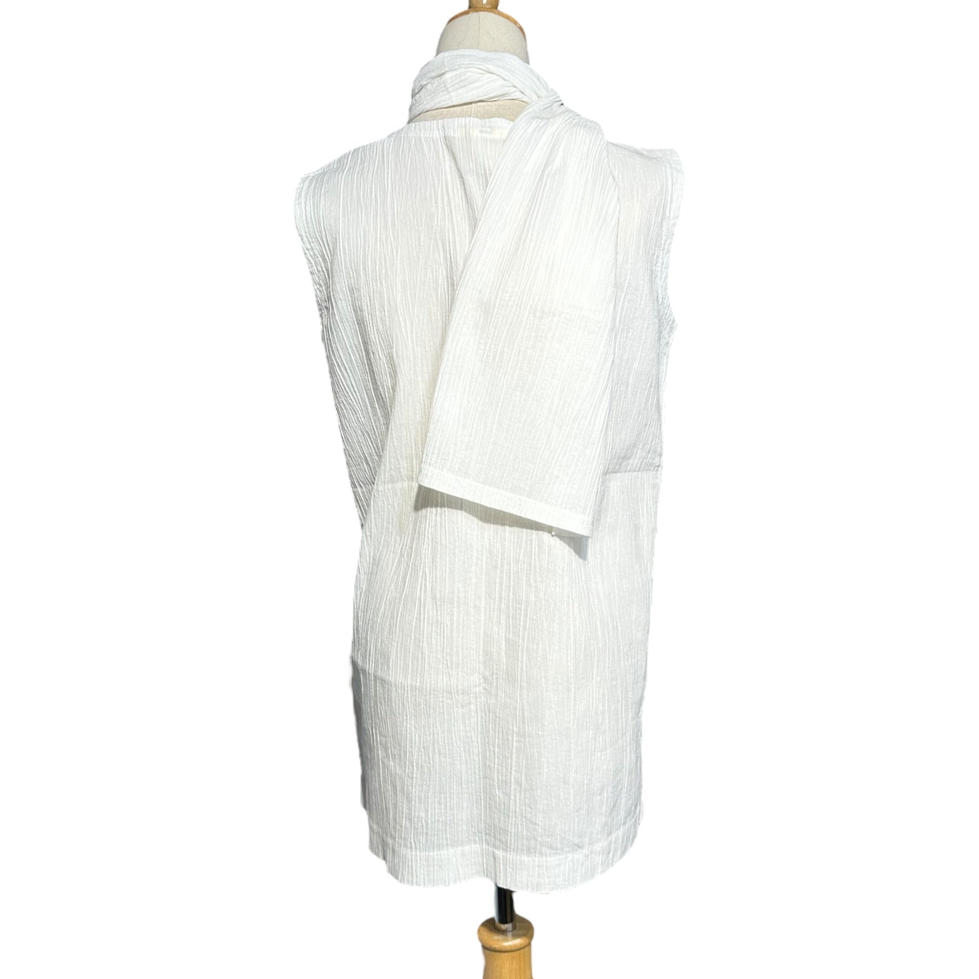 HAI SPORTING GEAR ISSEY MIYAKE(ハイスポルティングギア イッセイミヤケ) 80's Pleated sleeveless blouse with stole 80年代 ストール付き プリーツ ノースリーブ ブラウス M ホワイト