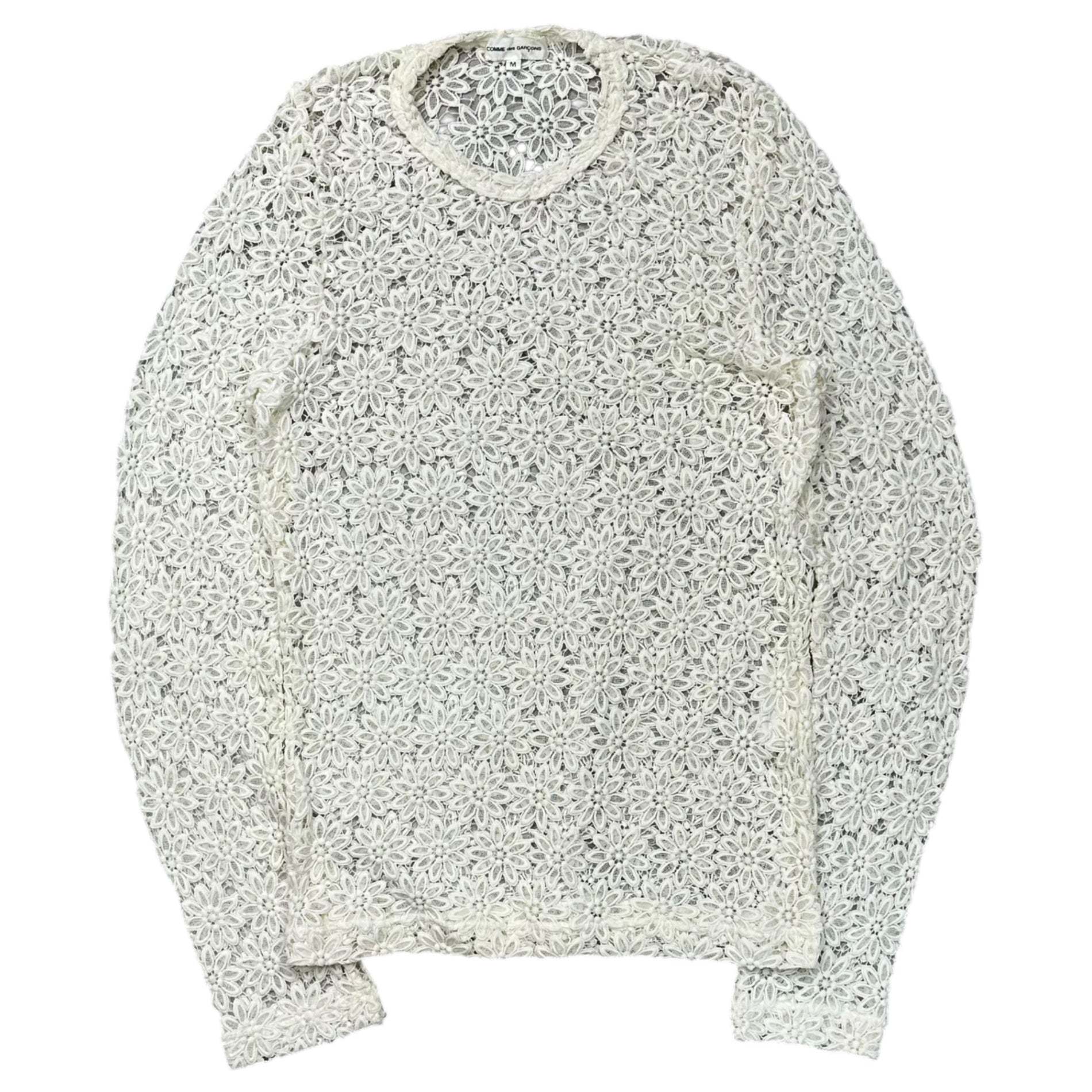 COMME des GARCONS(コムデギャルソン) 1996SS Dye-in-the-Yarn Flower Lace L/S Pullover Cut-and-Sewn Top 製品染め フラワー レース 長袖 カットソー M アイボリー