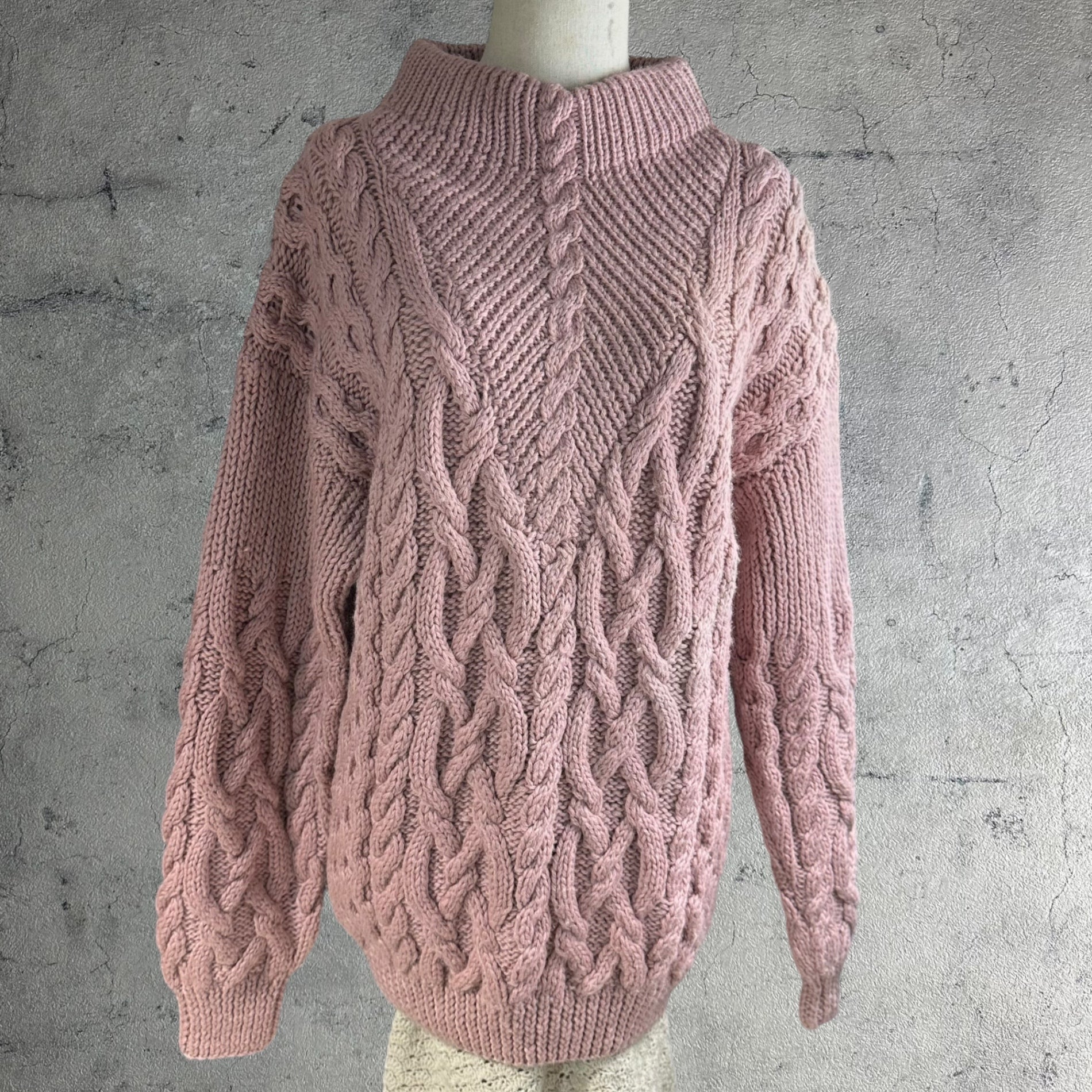 VINTAGE(ヴィンテージ) 60's~ Alainknitsweater アランニットセーター wool100% Lサイズ程度 ピンク