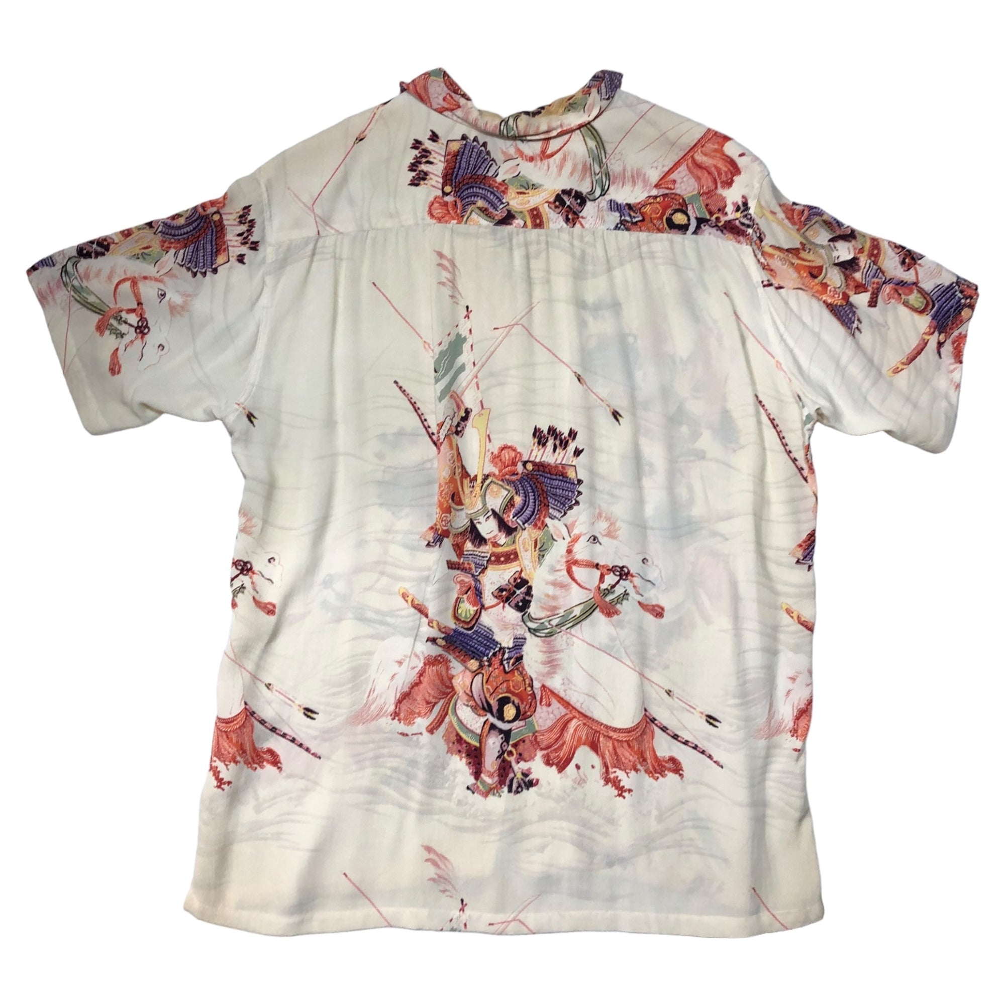 SUN SURF(サンサーフ東洋) RAYON S/S SPECIAL EDITION JAPANESE BAZAAR"YOSHITUNE" レーヨン アロハ シャツ SS35068 L アイボリー 義経 武将 馬 戦国