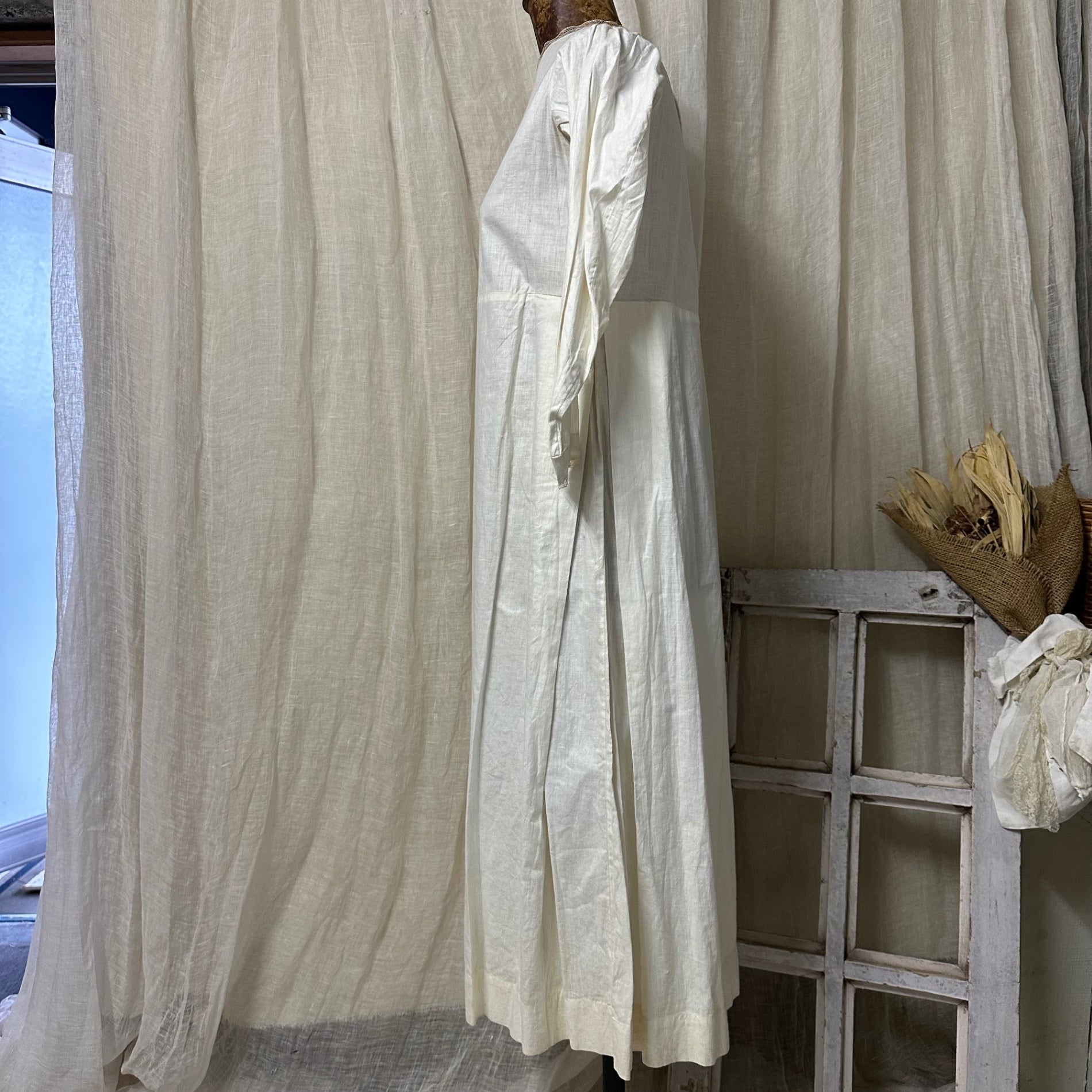 Euro Vintage(ヨーロッパヴィンテージ) Innocence_50's~ cotton lace long plain dress/コットンレースロング無地ワンピース 表記なし(Mサイズ程度) ベージュ