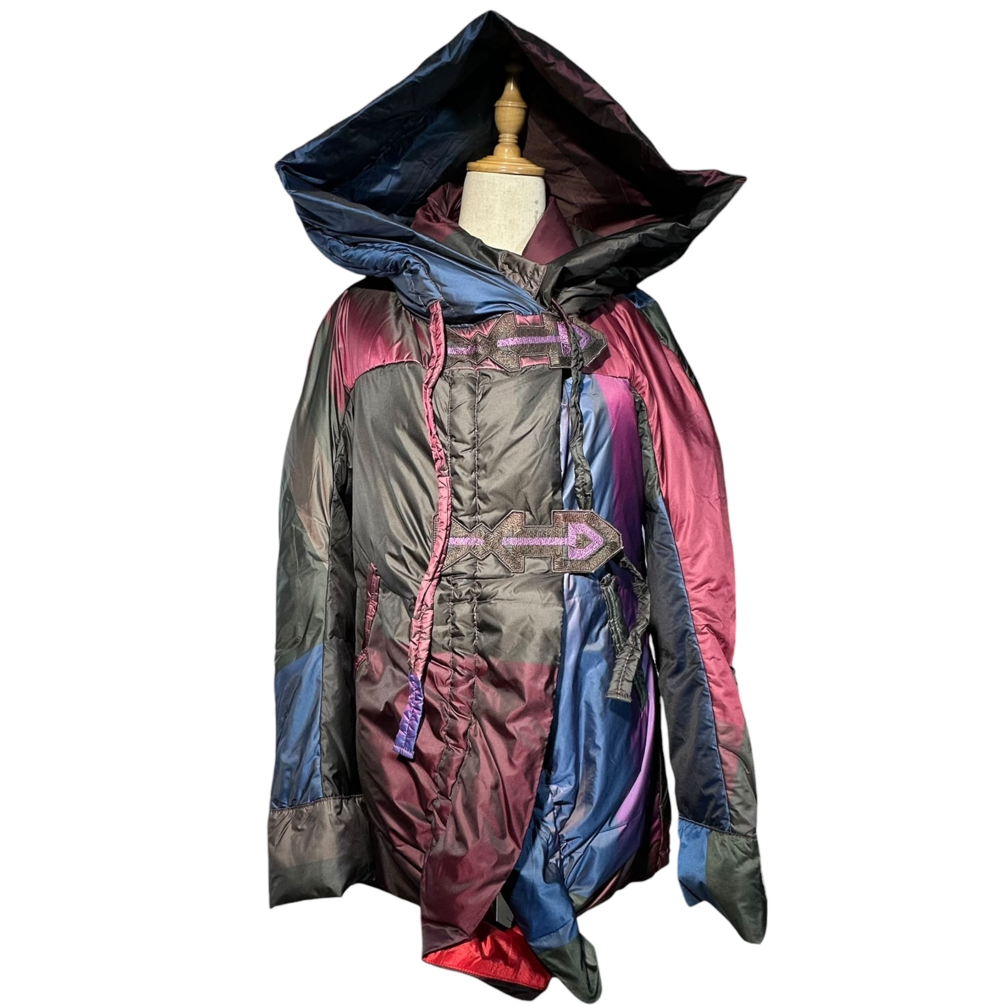 MARITHE FRANCOIS GIRBAUD(マリテフランソワジルボー) 10AW Archive Big Food Down Gimmick Coat アーカイブ ビッグ フード ダウン ギミック コート F7-7191 M ブラウン×レッド×ブルー Y2K 変形