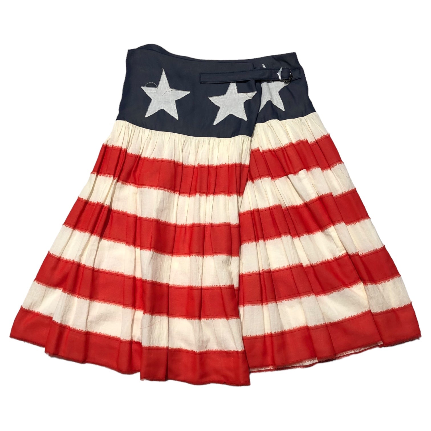 COMME des GARCONS JUNYA WATANABE(コムデギャルソンジュンヤワタナベ) 00SS Stars and Stripes Knee Length Wrap Skirt 星条旗 ひざ丈 ラップ スカート JS 10064S S ホワイト×ネイビー×レッド 著名人