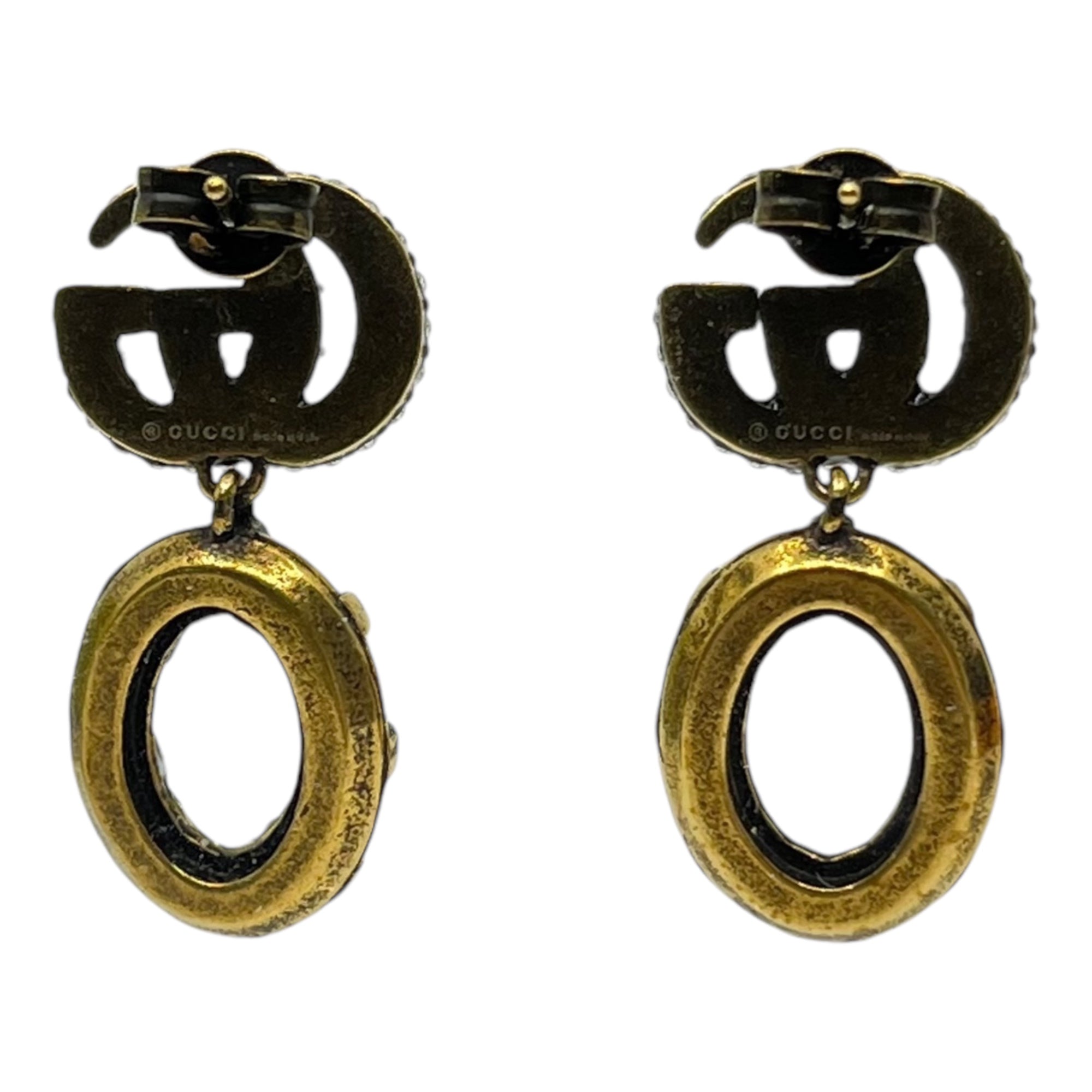 GUCCI(グッチ) Double G crystal gold earrings ダブルG クリスタル ゴールド ピアス ゴールド インターロッキング