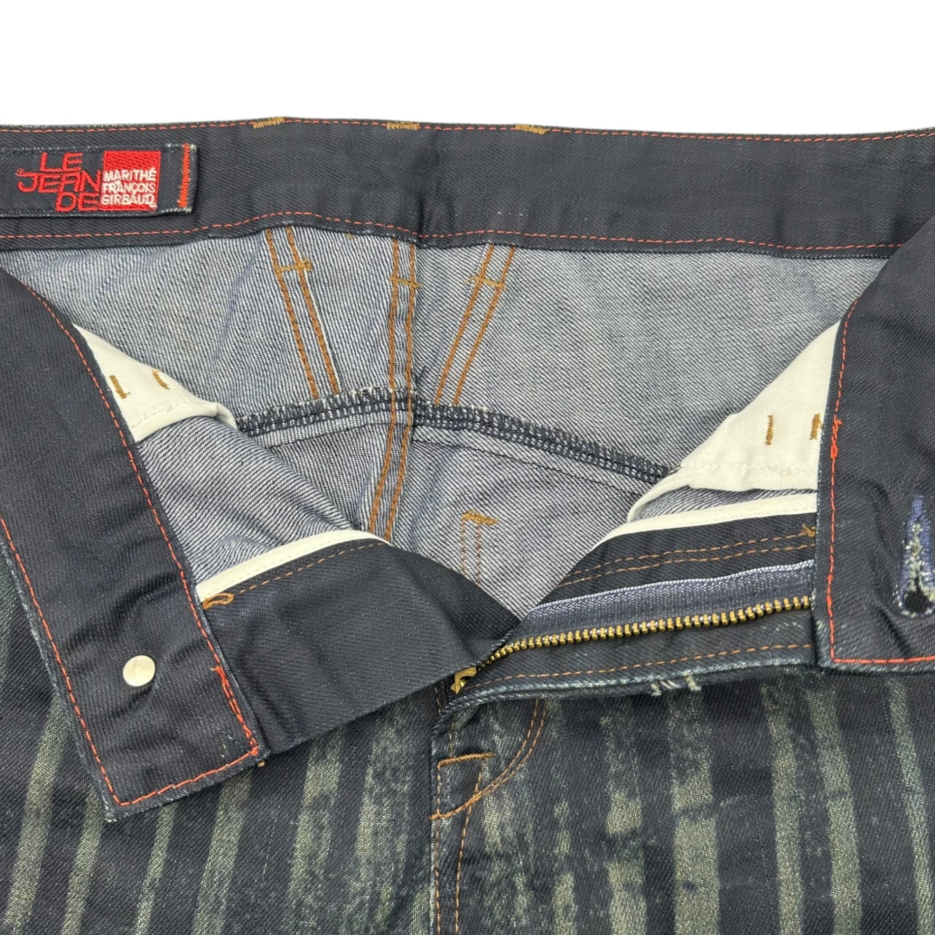 MARITHE FRANCOIS GIRBAUD(マリテフランソワジルボー) 00's Striped Washed Printed Straight Denim Pants ストライプ ウォッシュ加工 プリント ストレート デニム パンツ M7-1789 M インディゴ Y2K アーカイブ