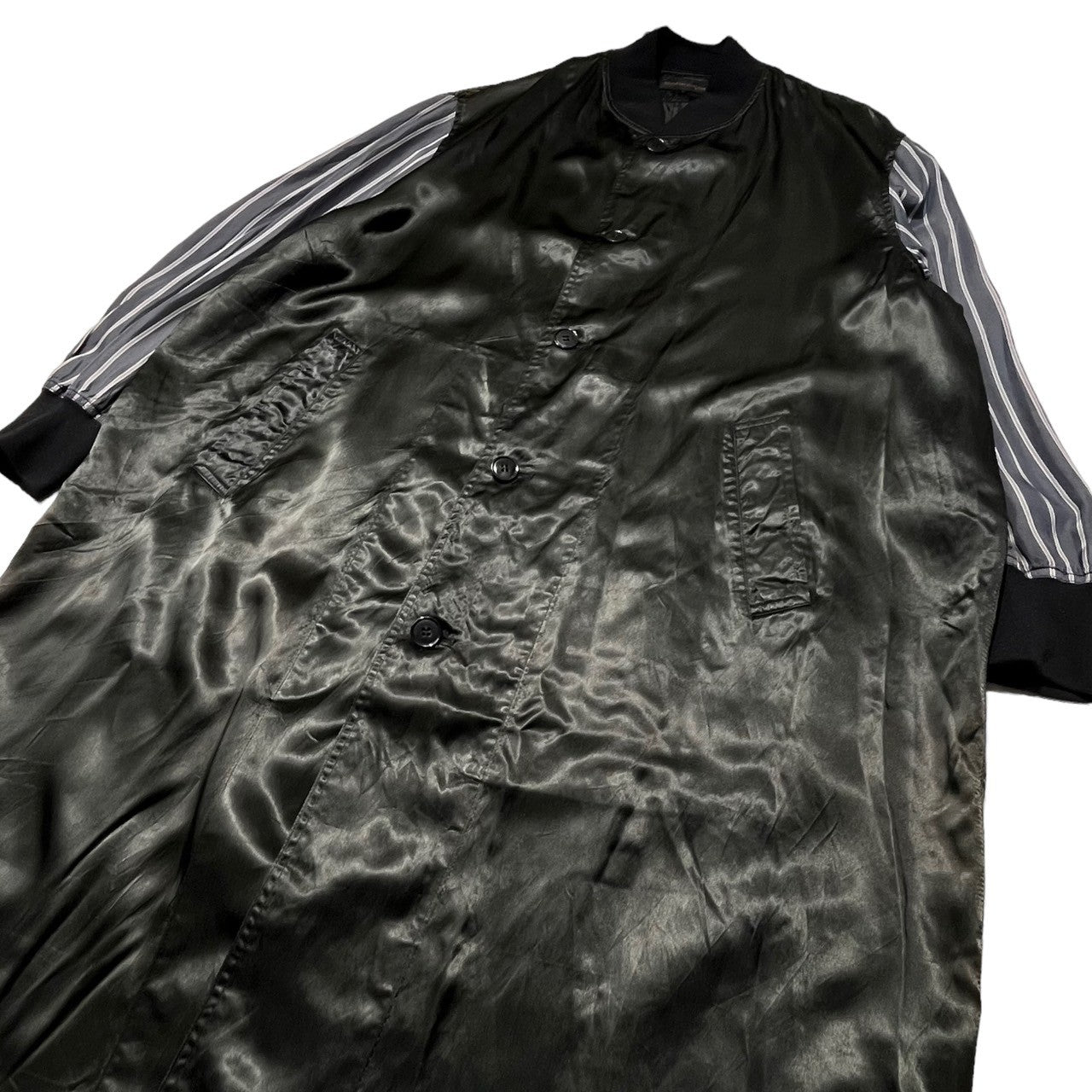 COMME des GARCONS(コムデギャルソン) 1986SS ”Printemp-Été 1986”Archive Staff Coat オリジナル スタッコ コート 表記無し(FREE) ブラック×ネイビー アーカイブ 袖ストライプ バックプリント 80s 80年代 本人期