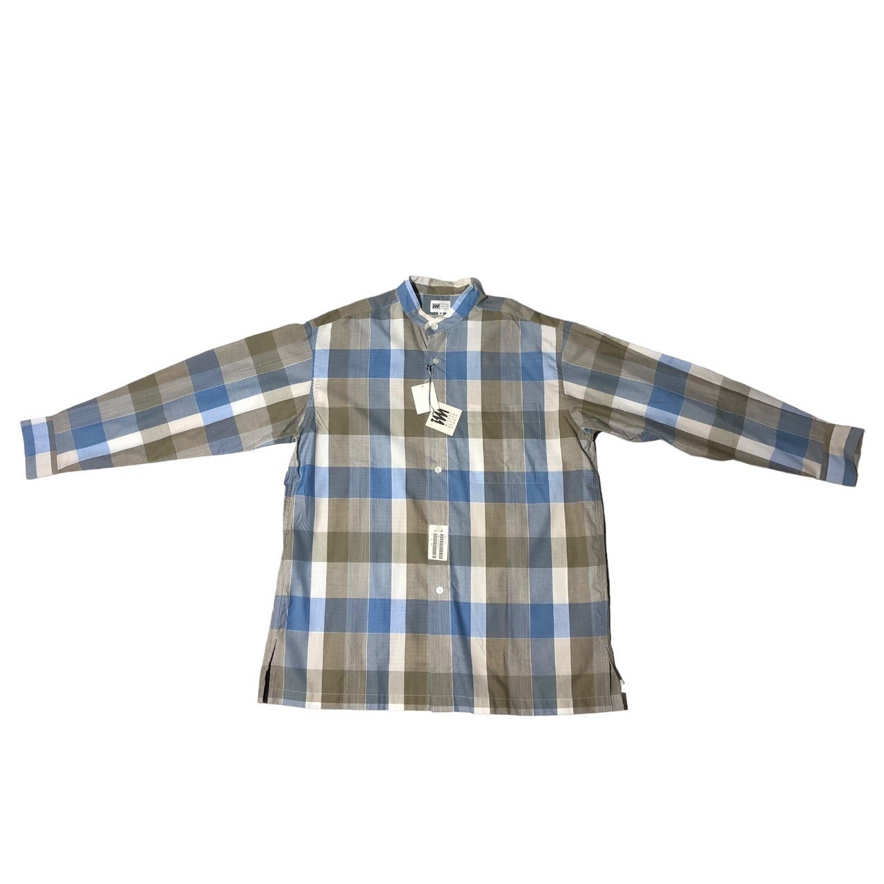 MIYAKE DESIGN STUDIO(ミヤケデザインスタジオ) 80's ~ 90's check band collar shirt チェック バンドカラー シャツ ハミルトン社製 IMMT HP4408-31 M スカイブルー×グレー 80年代 ~ 90年代 ヴィンテージ アーカイブ