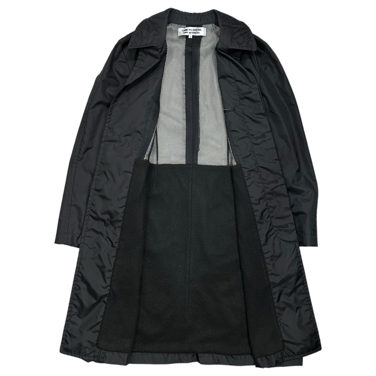 COMME des GARCONS COMME des GARCONS(コムデギャルソンコムデギャルソン) 2005AW Nylon Stitched Balmacaan Coat 裏ボア ナイロン ステッチ ステンカラー コート RP-C002 L ブラック AD2005 00's