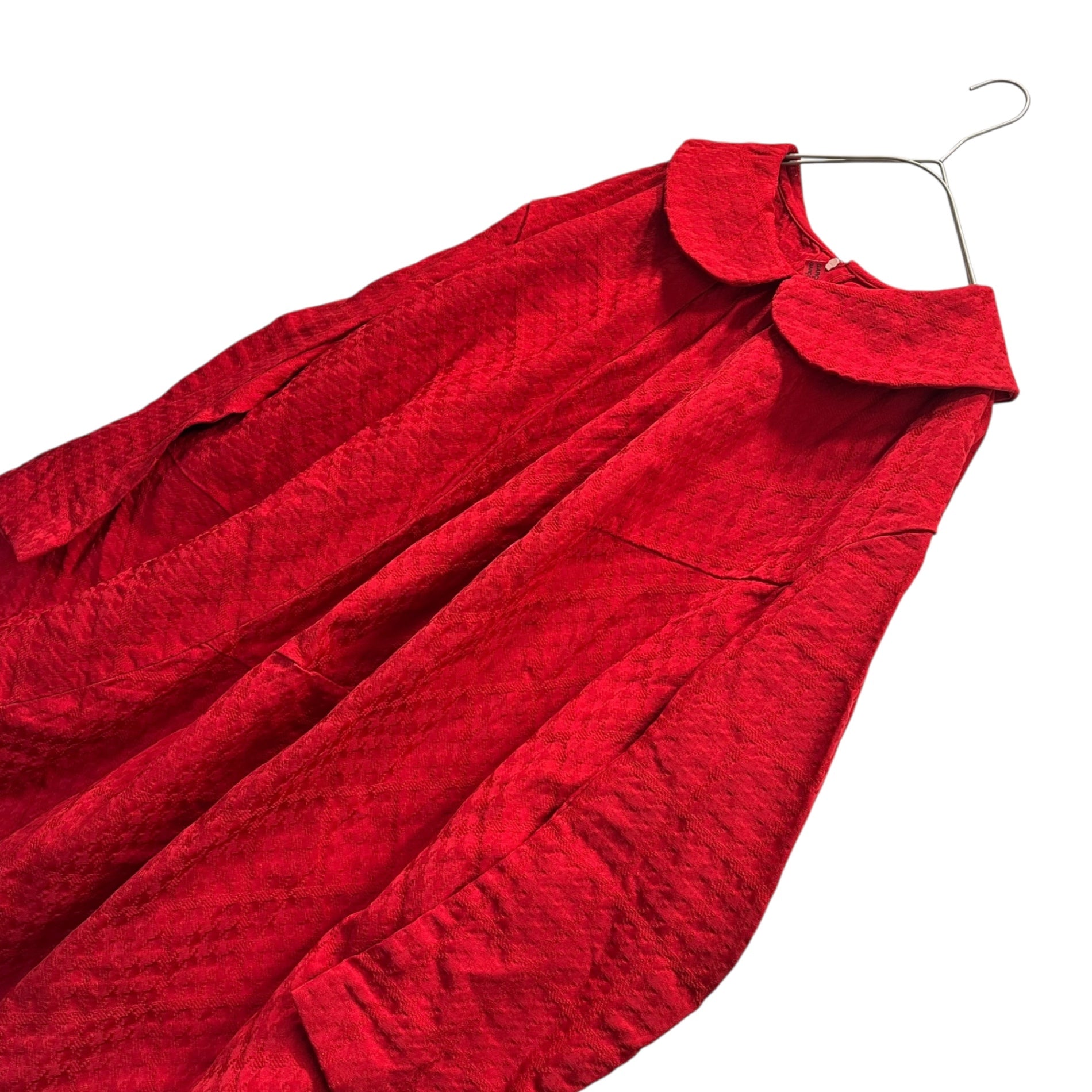COMME des GARCONS COMME des GARCONS(コムデギャルソンコムデギャルソン) 24AW Polyester Shrink-Resistant Big Round Collar Houndstooth Pattern Dress ポリ縮絨 ビッグ 丸襟 千鳥柄 ワンピース RN-O012 S レッド AD2024 コレクションランウェイ 別色着用アイテム