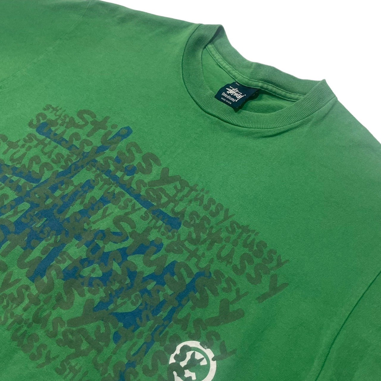 STUSSY(ステューシー) 90's~00's VINTAGE Tシャツ with lots of logos ロゴ 紺タグ SIZE M グリーン 90~00年代 OLD STUSSY