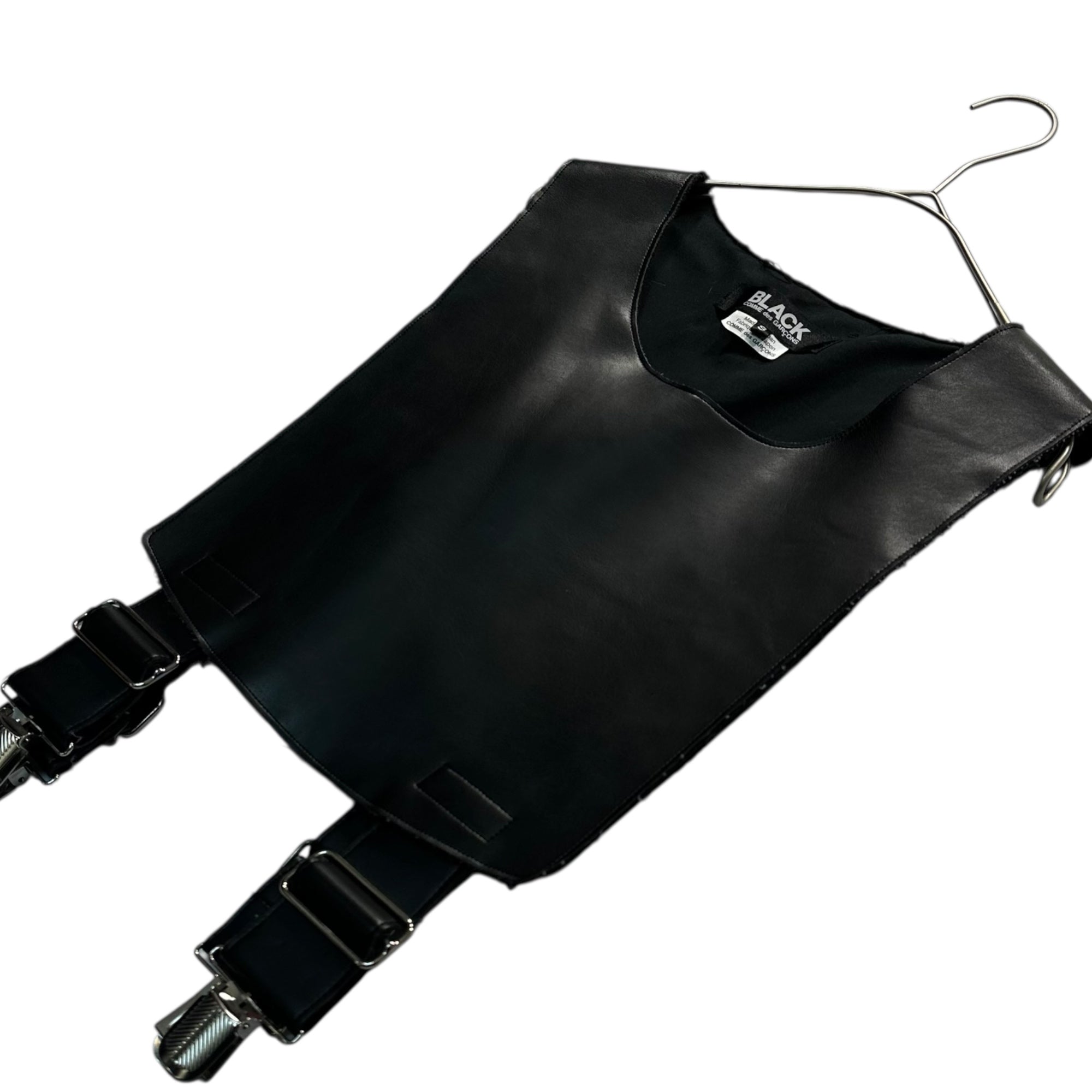 BLACK COMME des GARCONS(ブラックコムデギャルソン) 19SS Faux Leather Suspenders Vest Gilet フェイク レザー サスペンダー ベスト ジレ 1C-V006 S ブラック AD2018