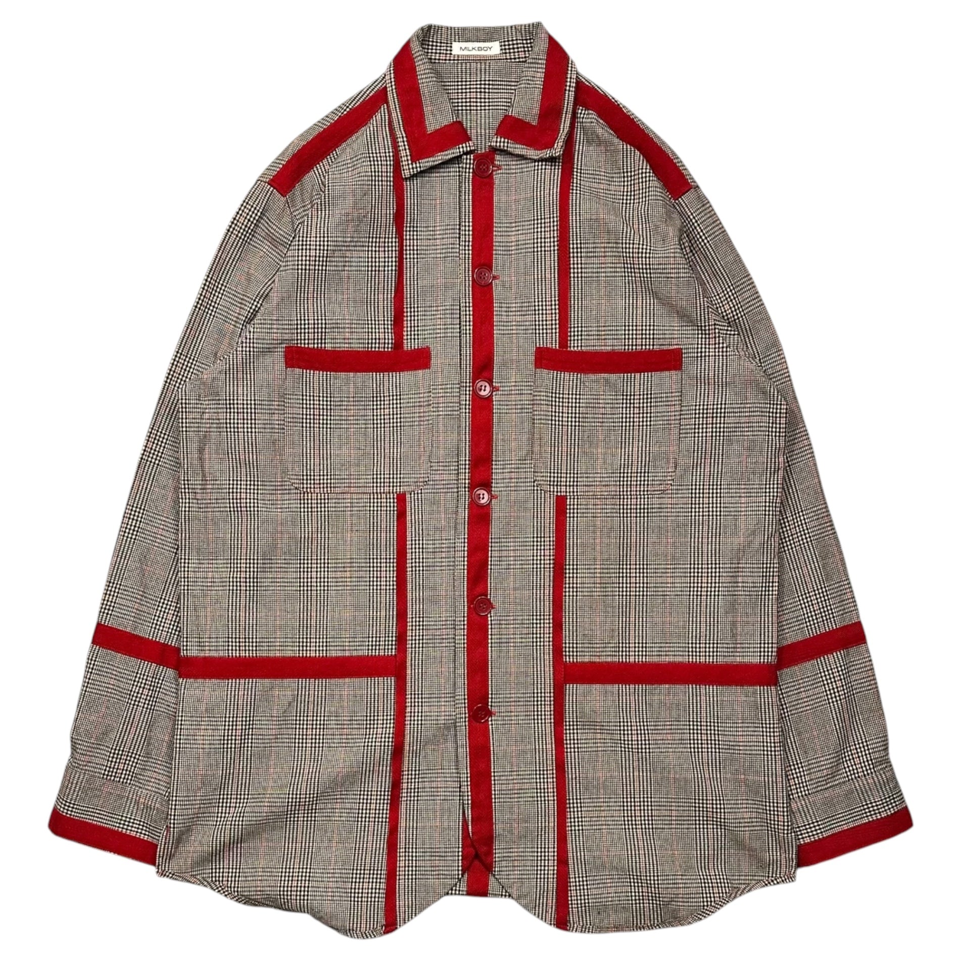 MILKBOY(ミルクボーイ) 1990's Red Line Check Small-Collar Shirt Jacke レッドライン チェック スモールカラー シャツジャケット OB-0050 FREE ブラウン×レッド 1990年代 ヴィンテージ