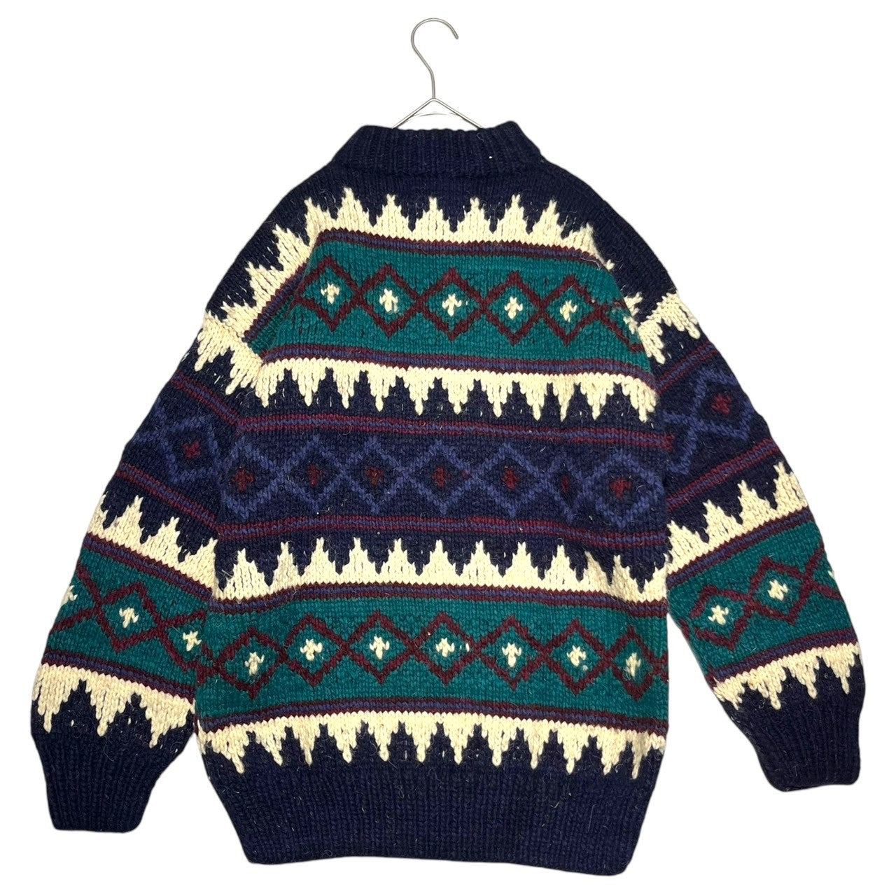 INDIGENOUS DESIGNS(インディアンデザインズ) Ecuador made Indian low gauge knit エクアドル製 インディアン ローゲージ ニット M ネイビー×グリーン 環境保護 サスティナブル オーガニック